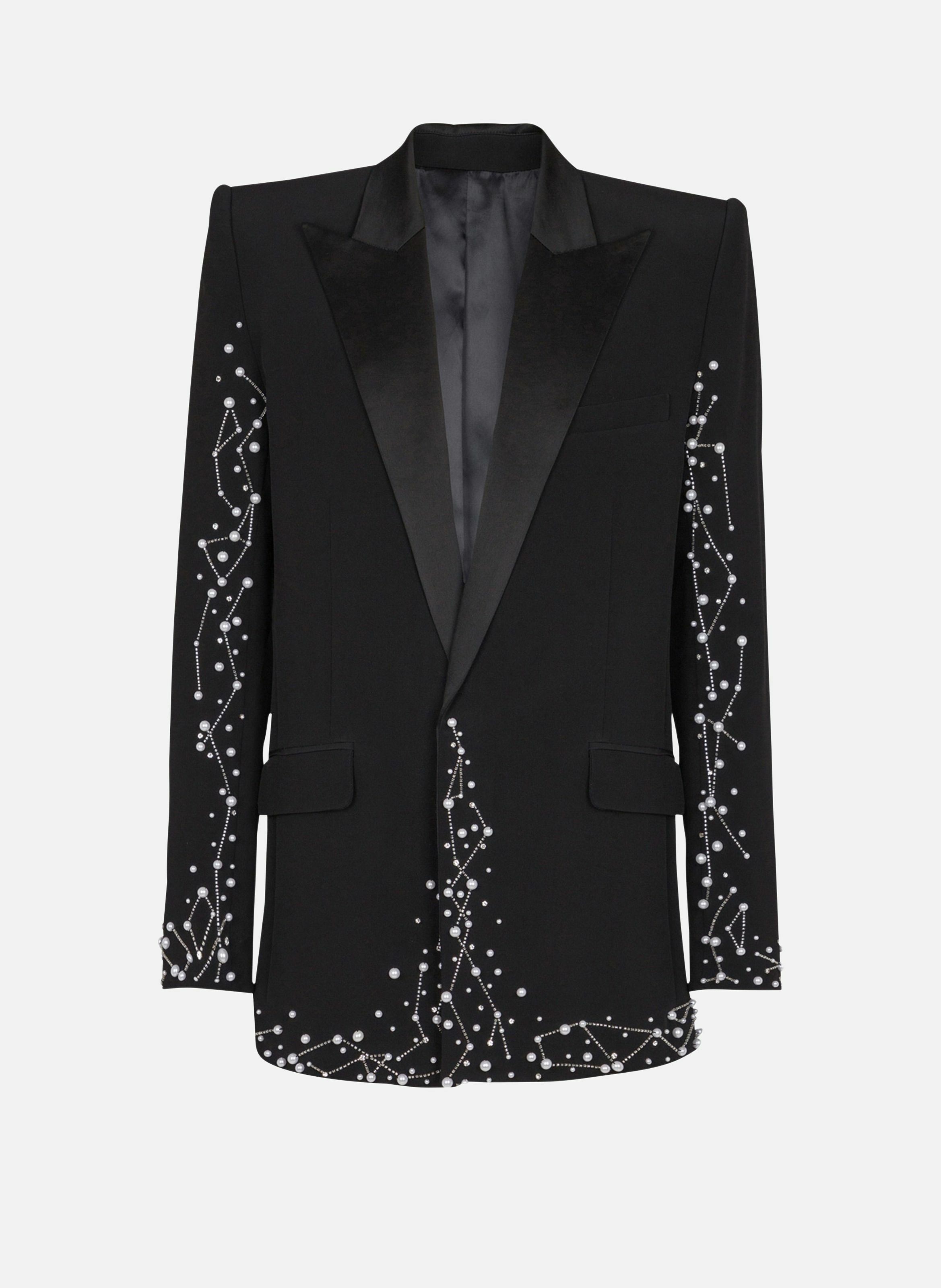 Veste 1 bouton brodée motif constellation BALMAIN Argent