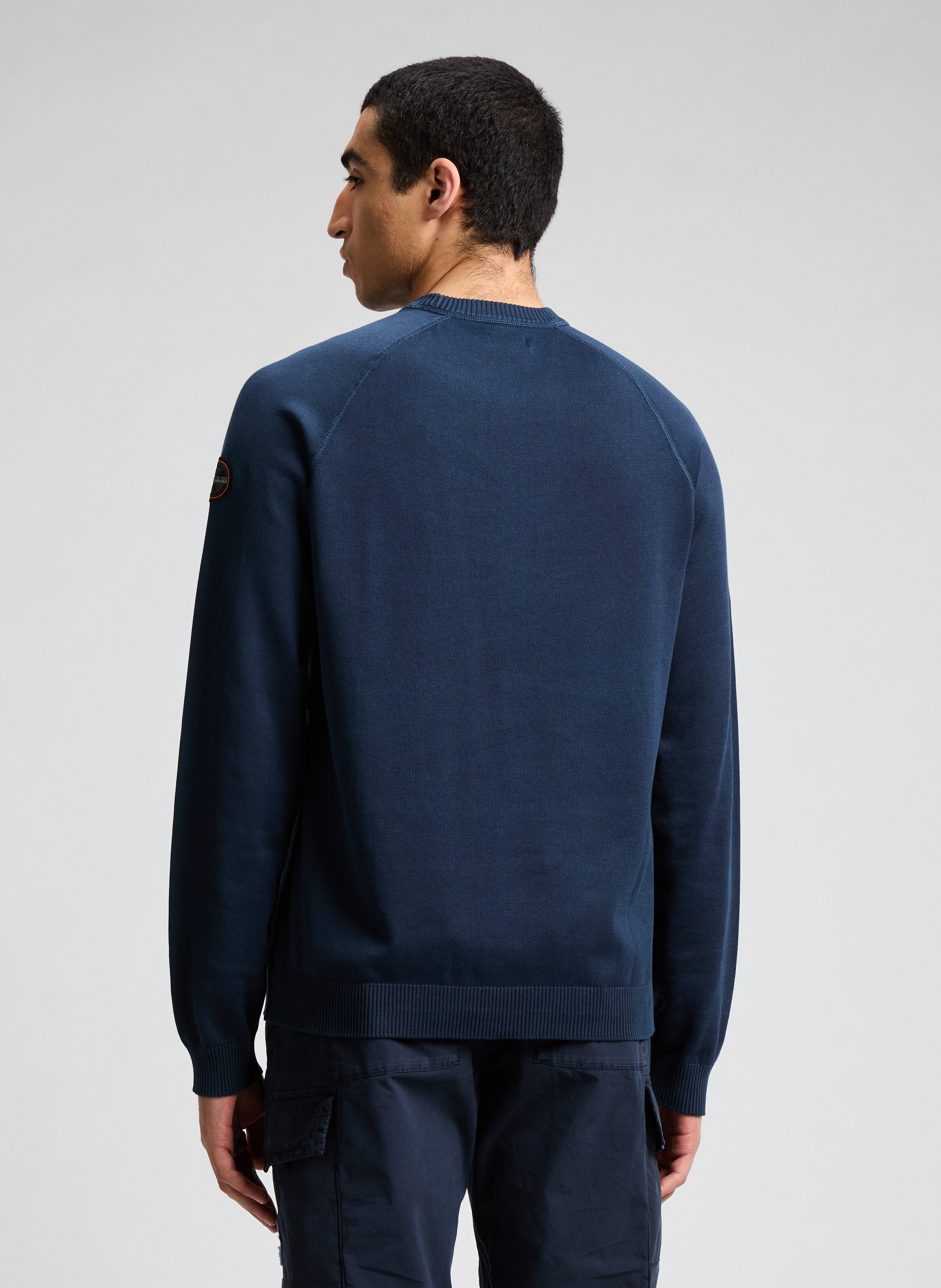 Pull maille côtelé en coton  Bleu