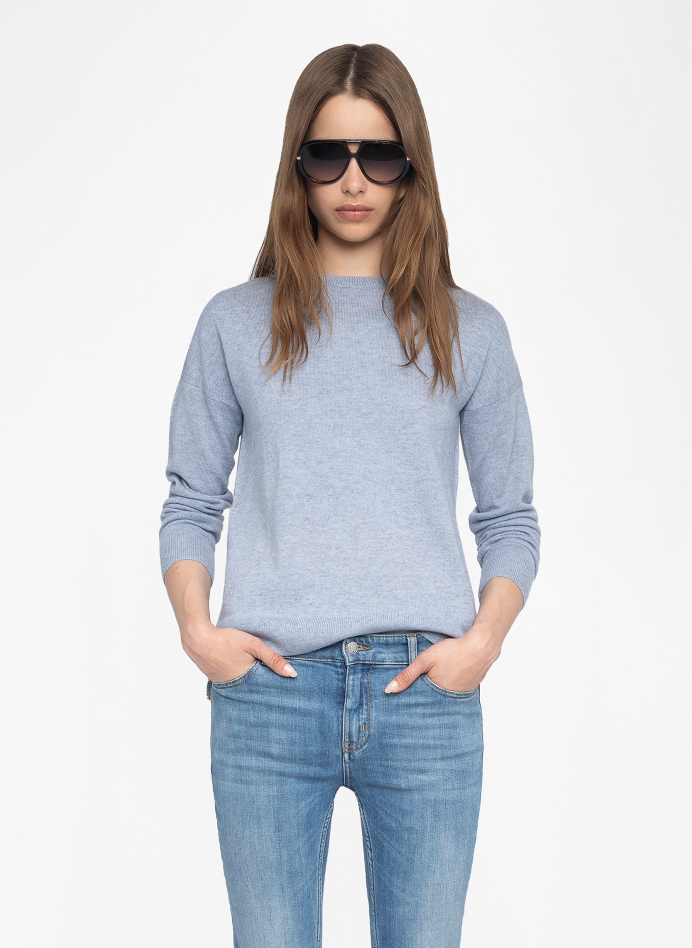 Pull col rond avec patch en cachemire cici ZADIG&VOLTAIRE Bleu