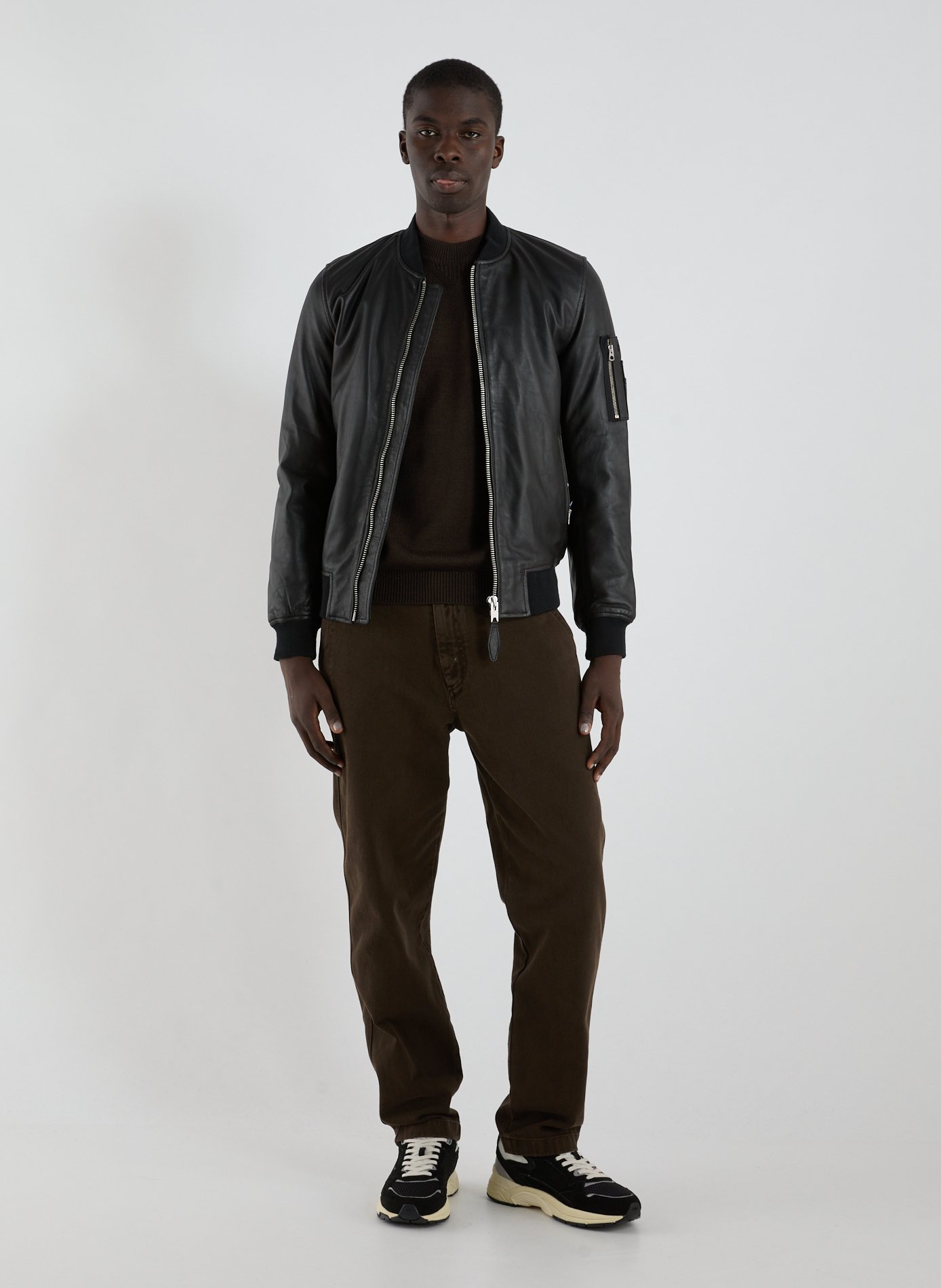 Veste droite en cuir d'agneau SCHOTT Noir