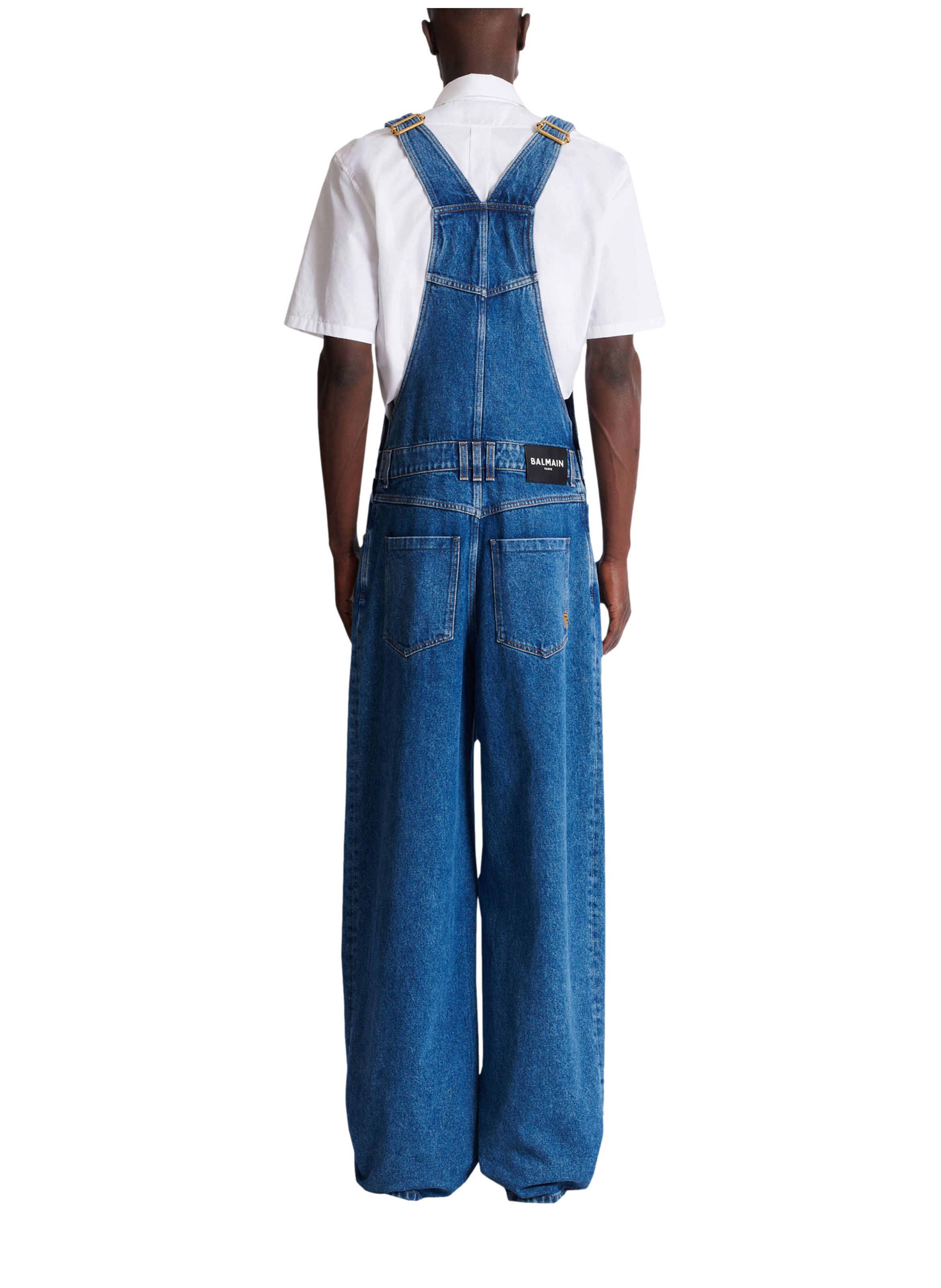 Salopette en denim bleu foncé délavé BALMAIN Bleu