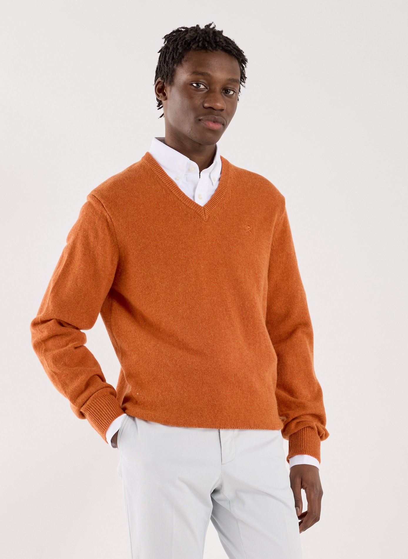 HACKETT Straight V-neck wool jumper Beige