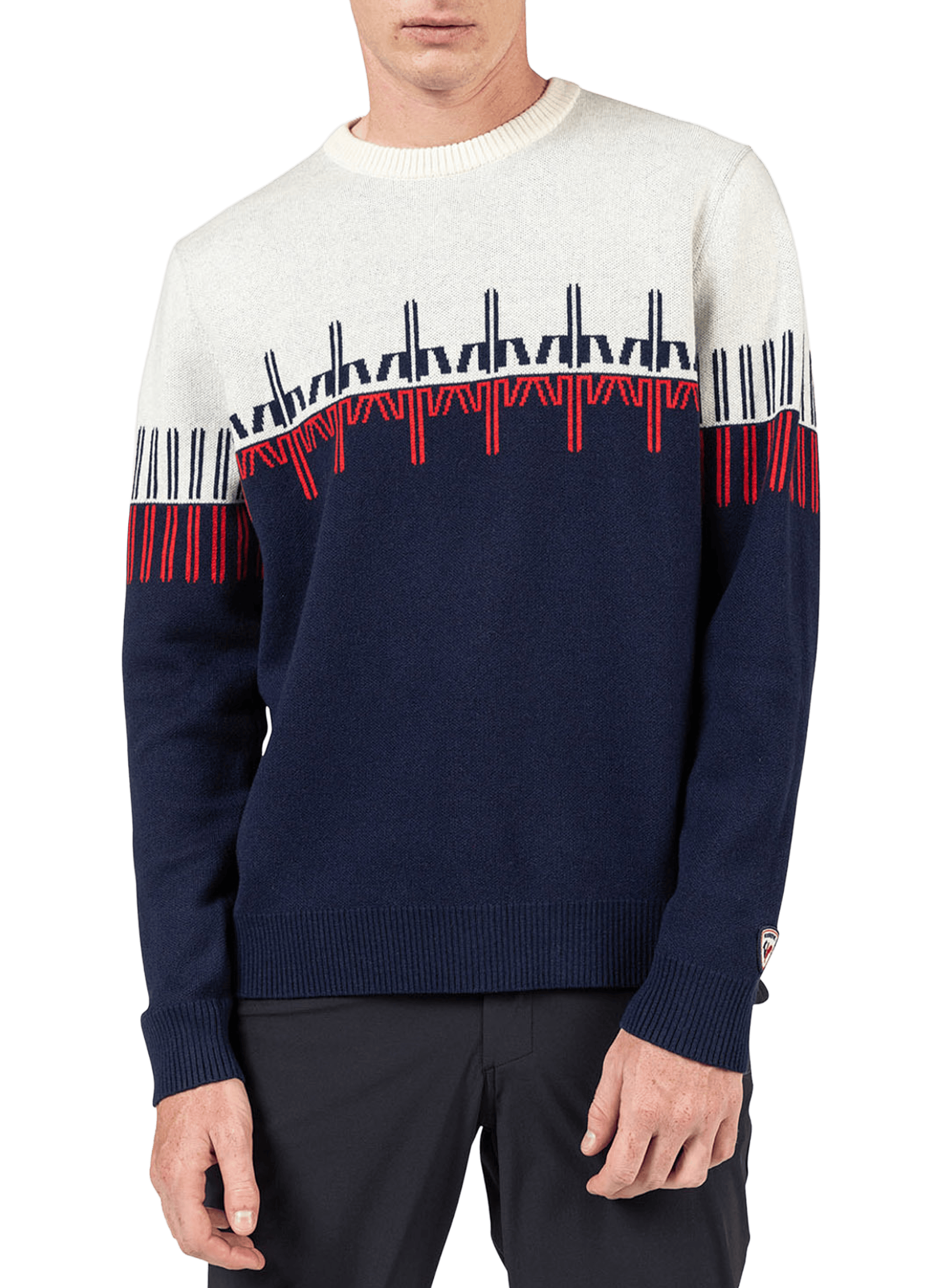 Sweat à col rond en laine mérinos et coton ROSSIGNOL Bleu