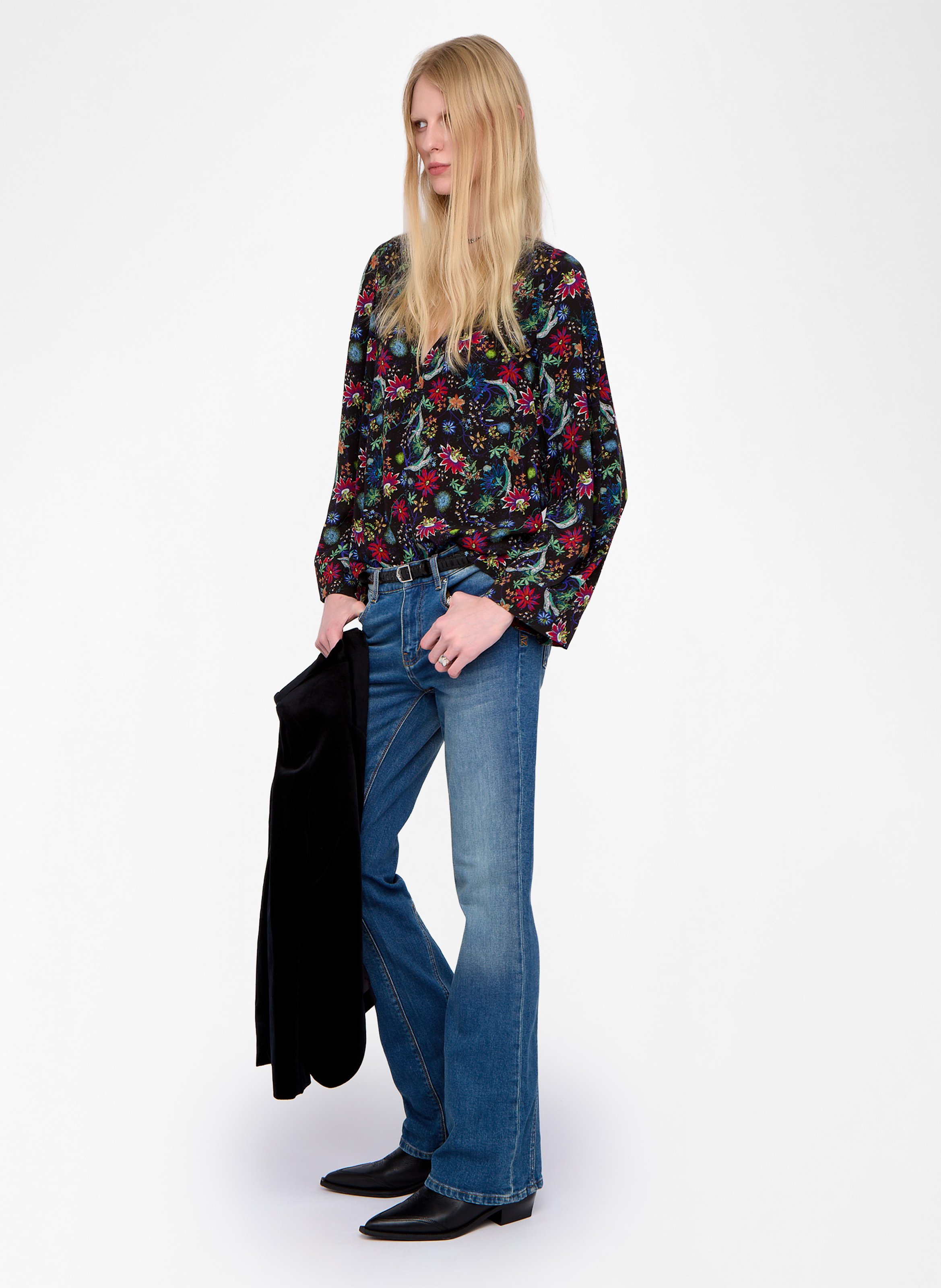 Top col v manches longues fleuri torny ZADIG&VOLTAIRE Bleu