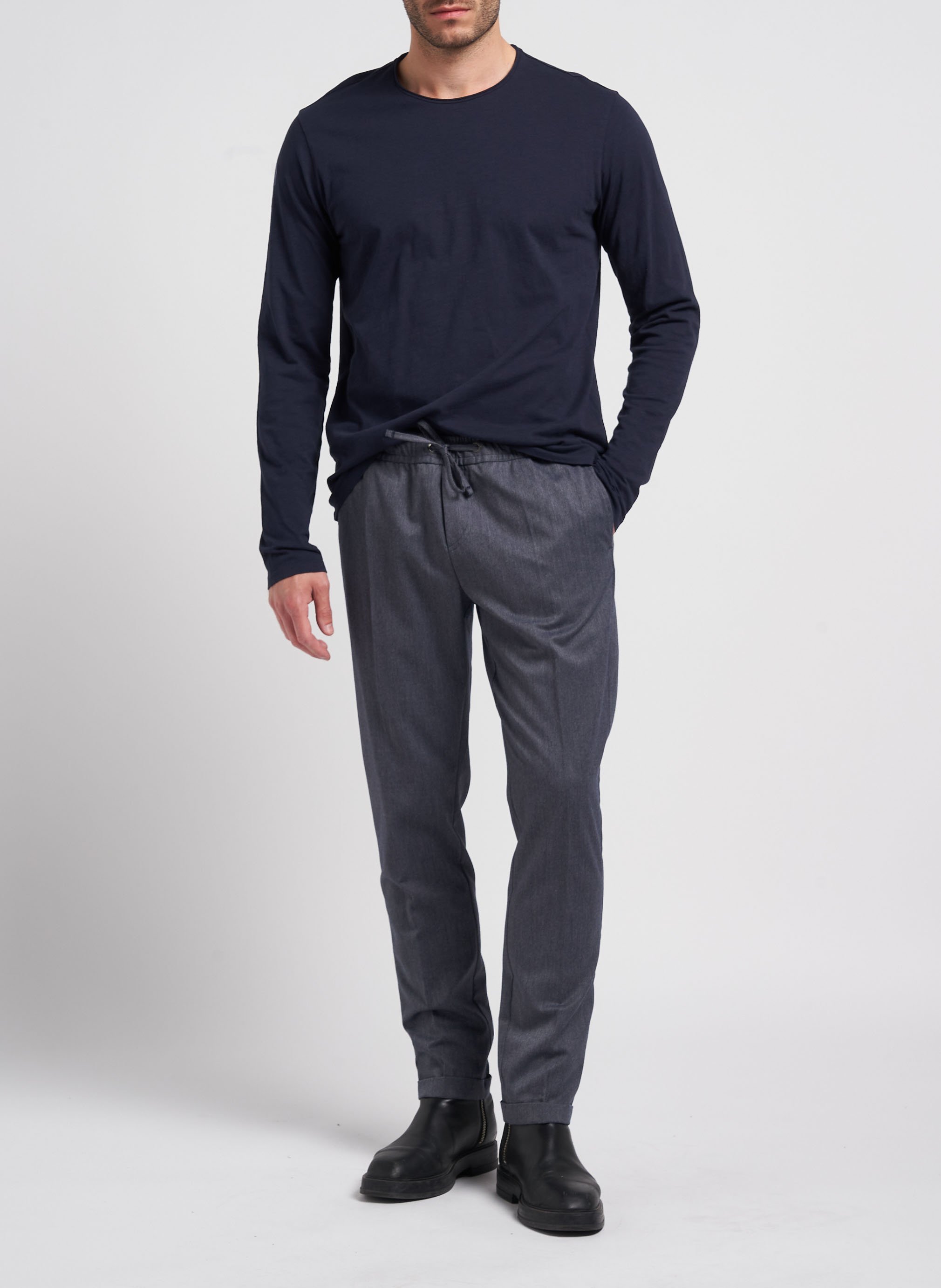 Tee-shirt col rond en coton Bleu