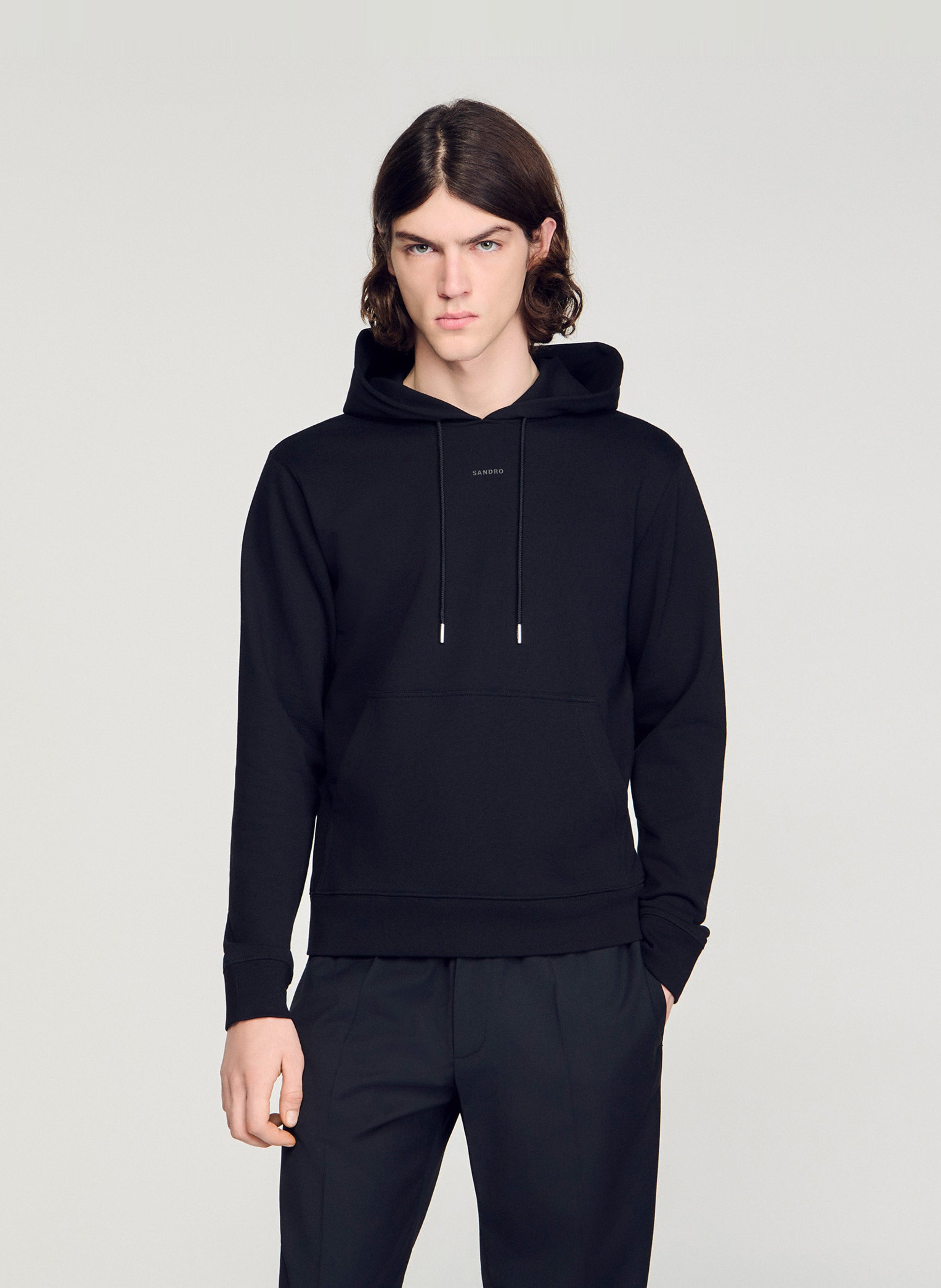 Sweat à capuche en coton SANDRO Noir