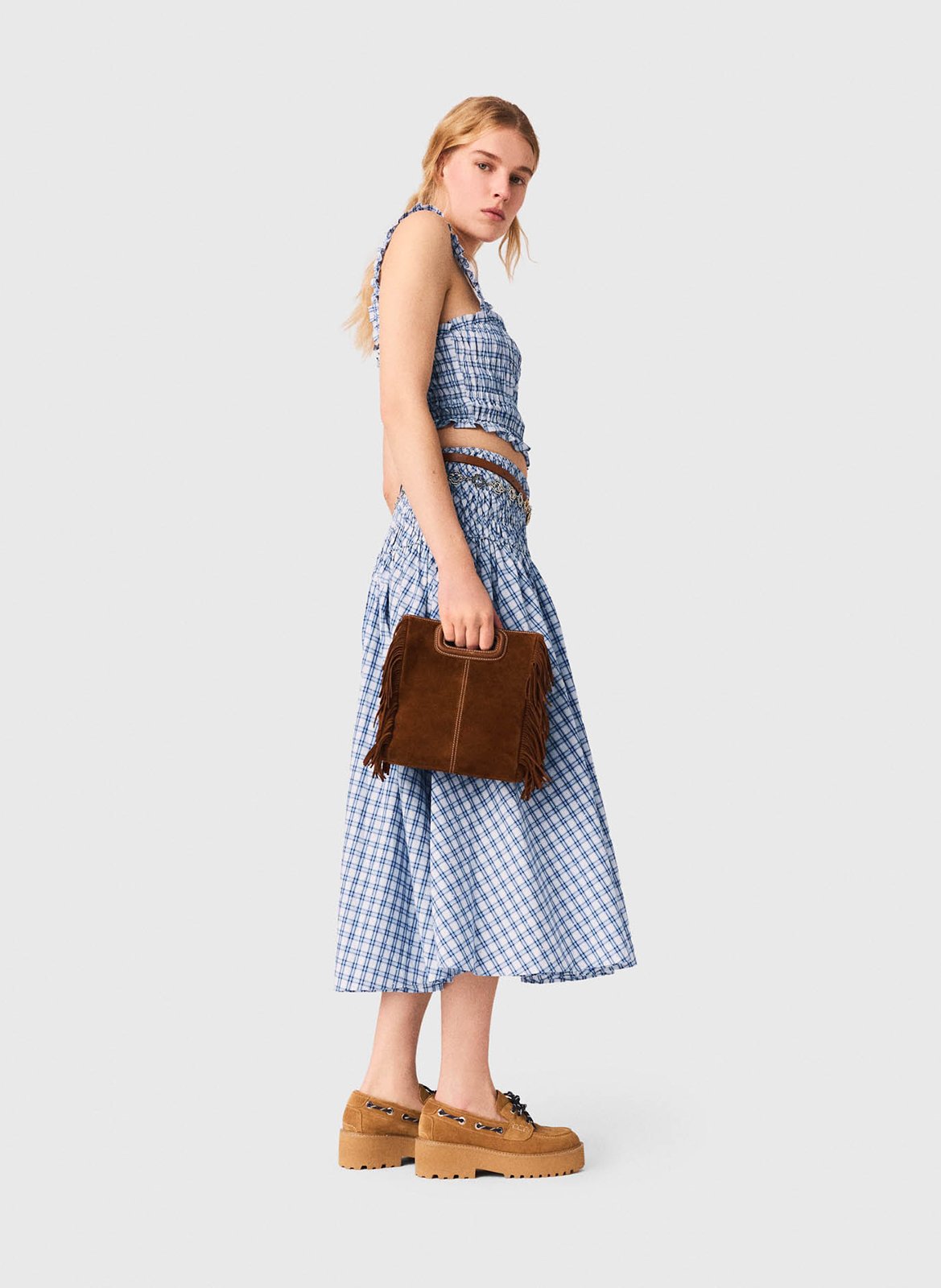 Top court smocké en coton MAJE Bleu