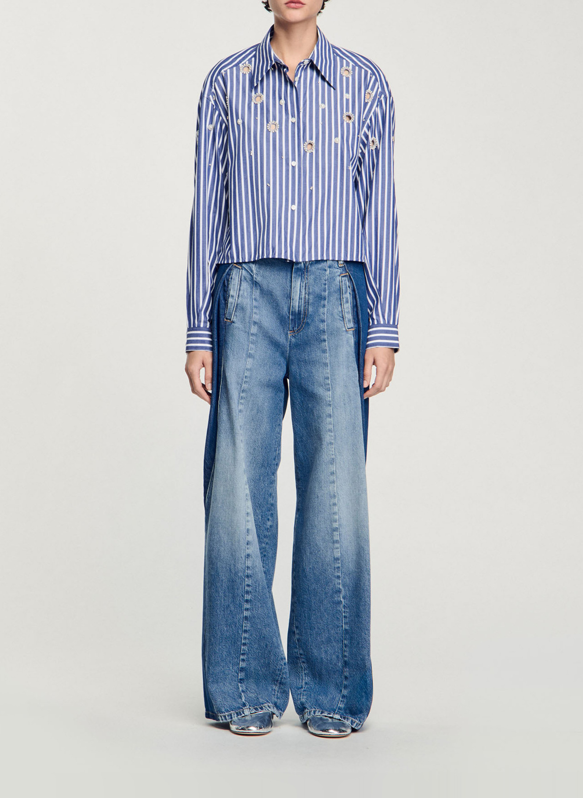 Chemise droite col classique en coton SANDRO Bleu