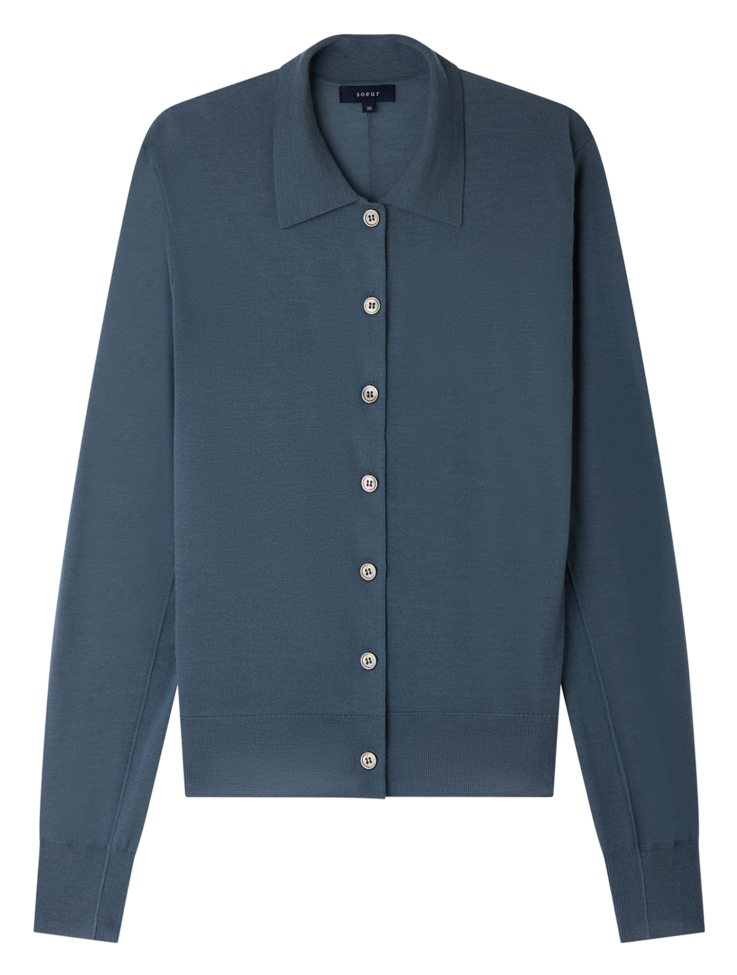 Gilet droit col classique en laine mérinos hailey SOEUR Bleu