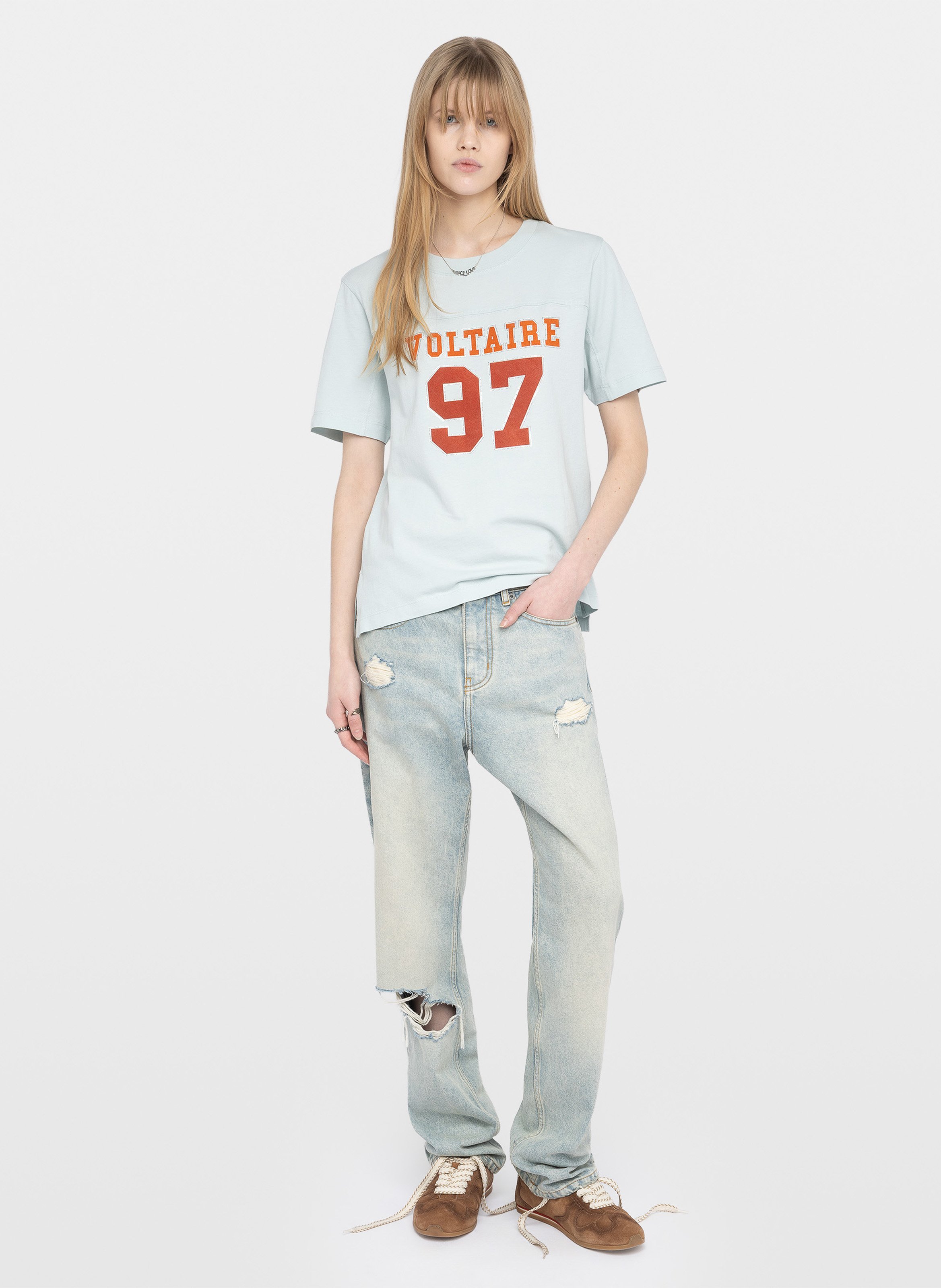 Tee-shirt manches courtes imprimé avec strass boo ZADIG&VOLTAIRE Bleu