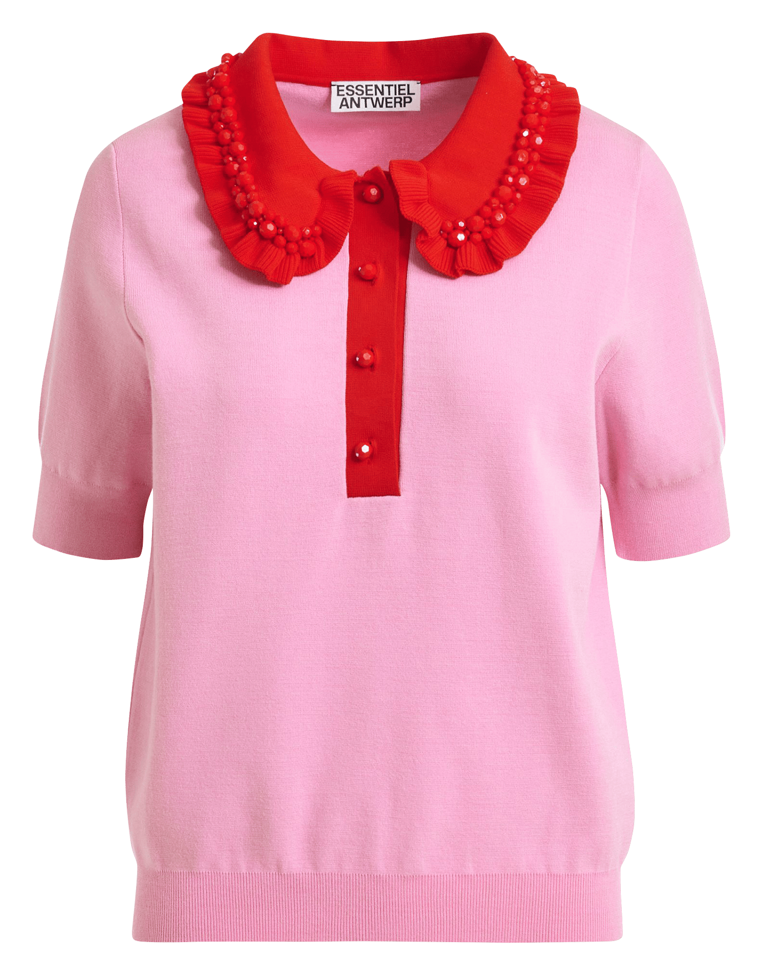 Polo manches courtes uni à volants jewelry ESSENTIEL ANTWERP Rose