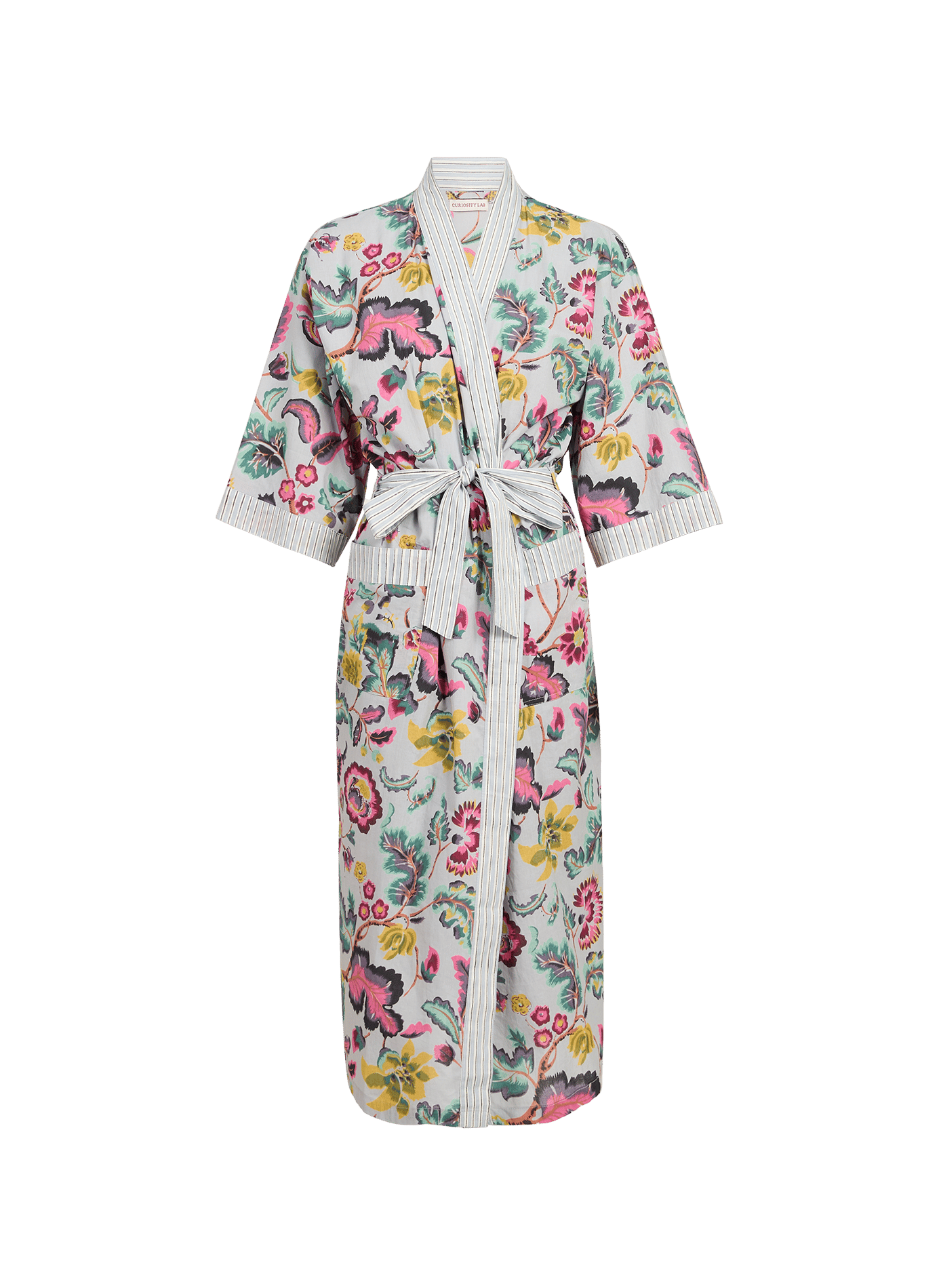 Kimono vintage imprimé floral en coton CURIOSITY LAB Gris