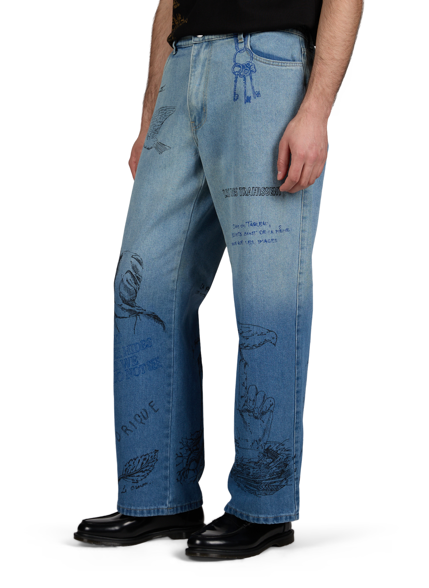 Rechte jeans met katoenen print PAS UNE MARQUE Blauw