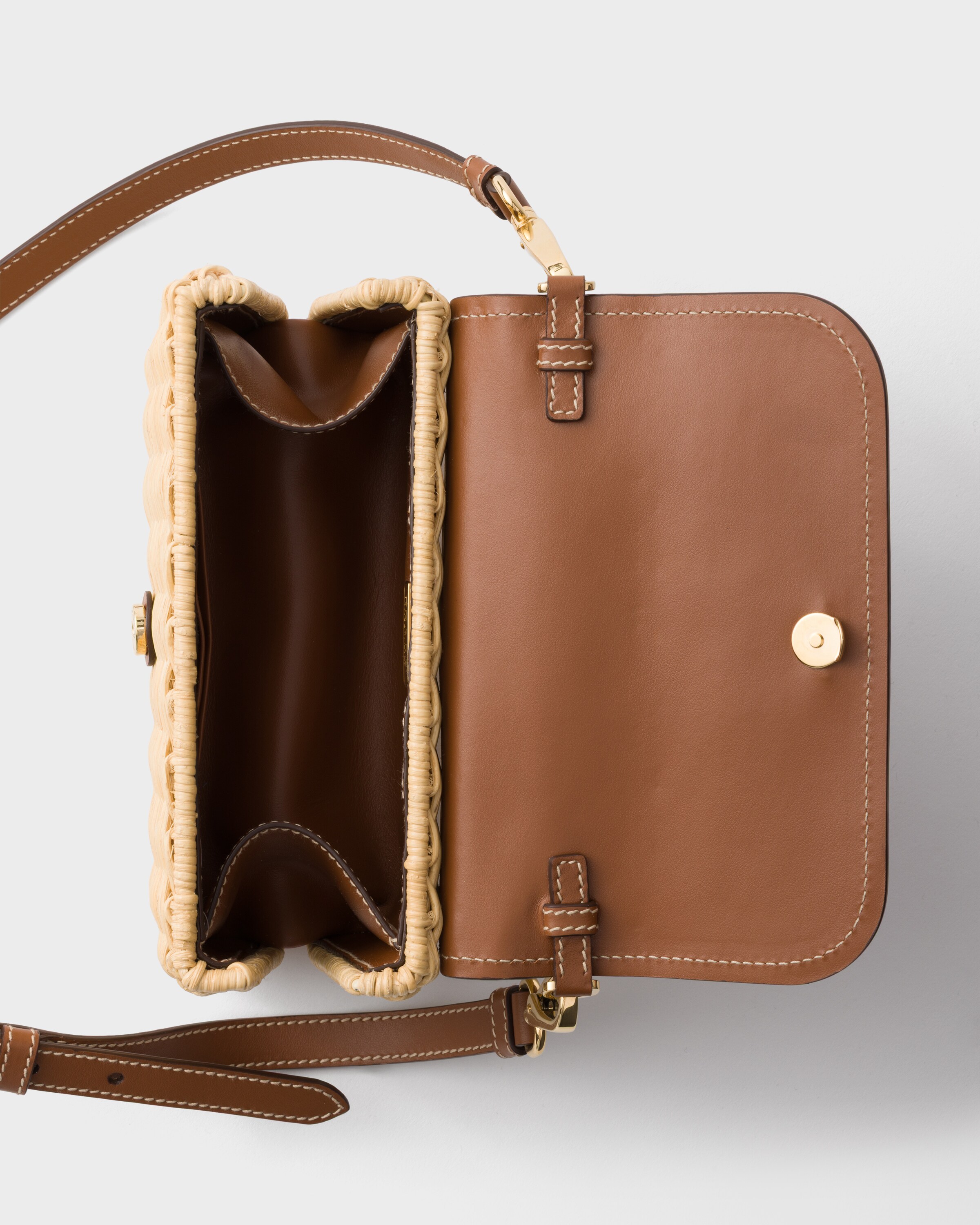 Petit sac porté épaule en osier et cuir PRADA Beige