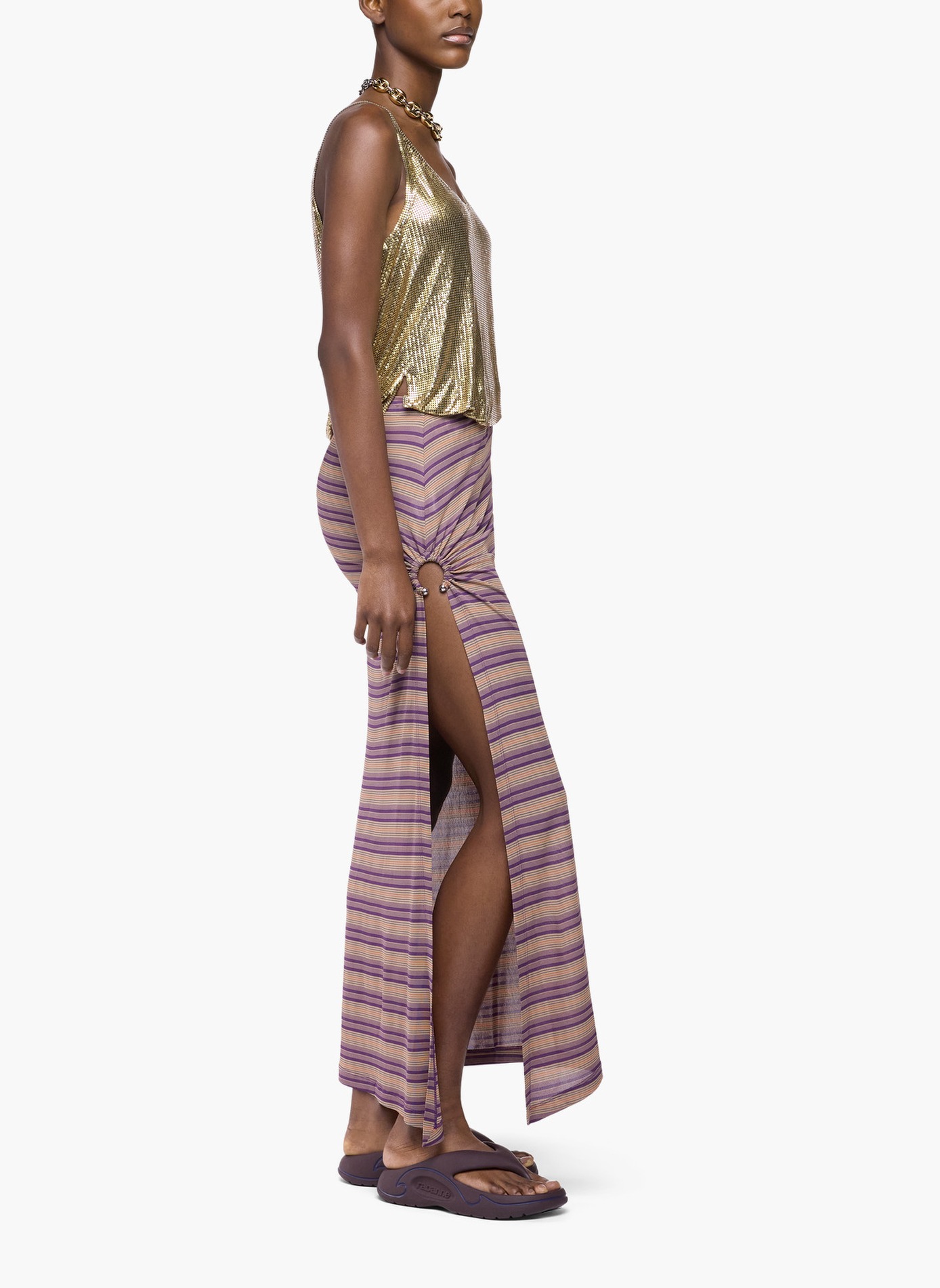 Longue jupe piercing en jersey viscose rayé RABANNE Violet