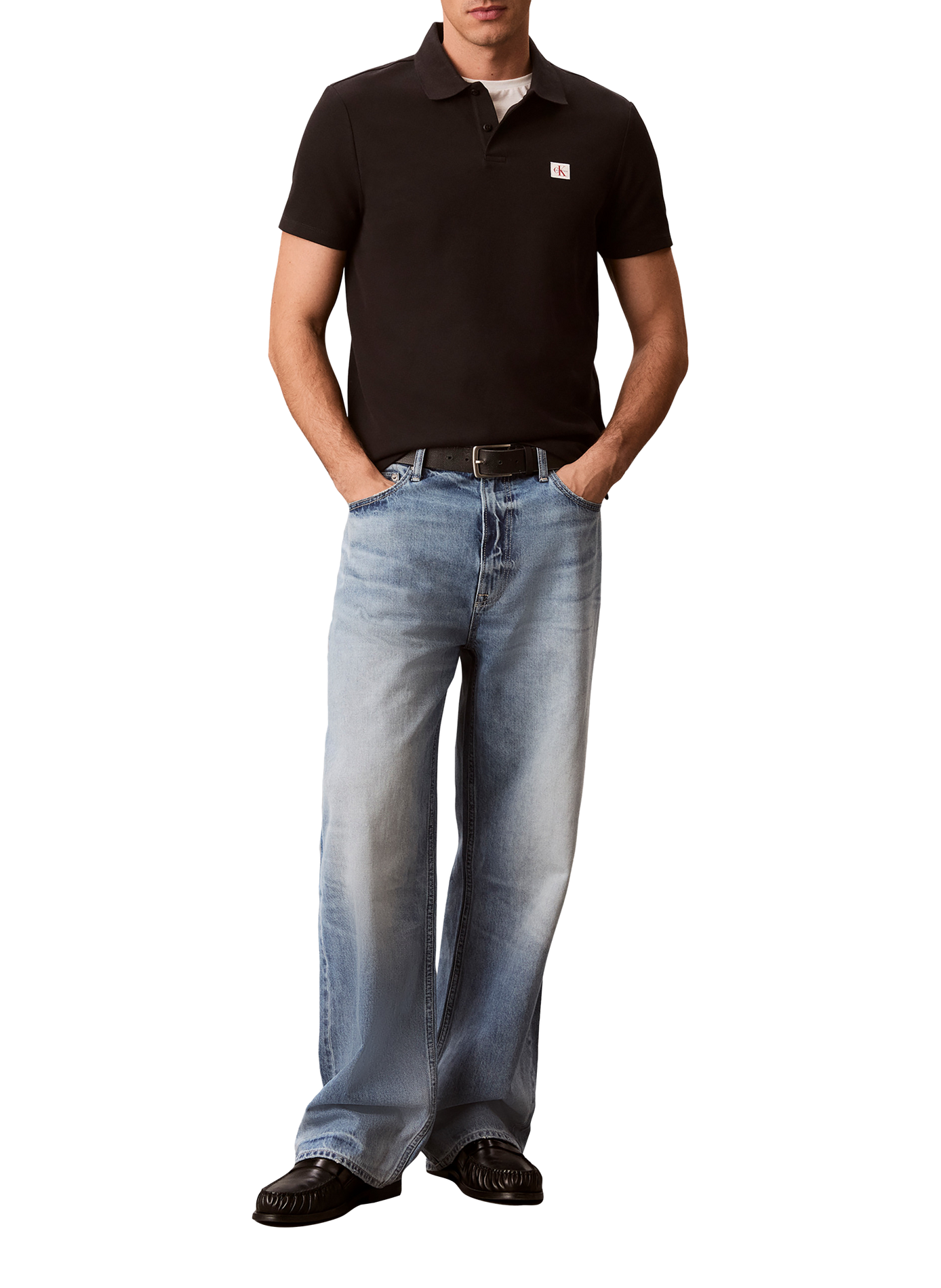 Ribbed logo cotton blend polo CALVIN KLEIN Black