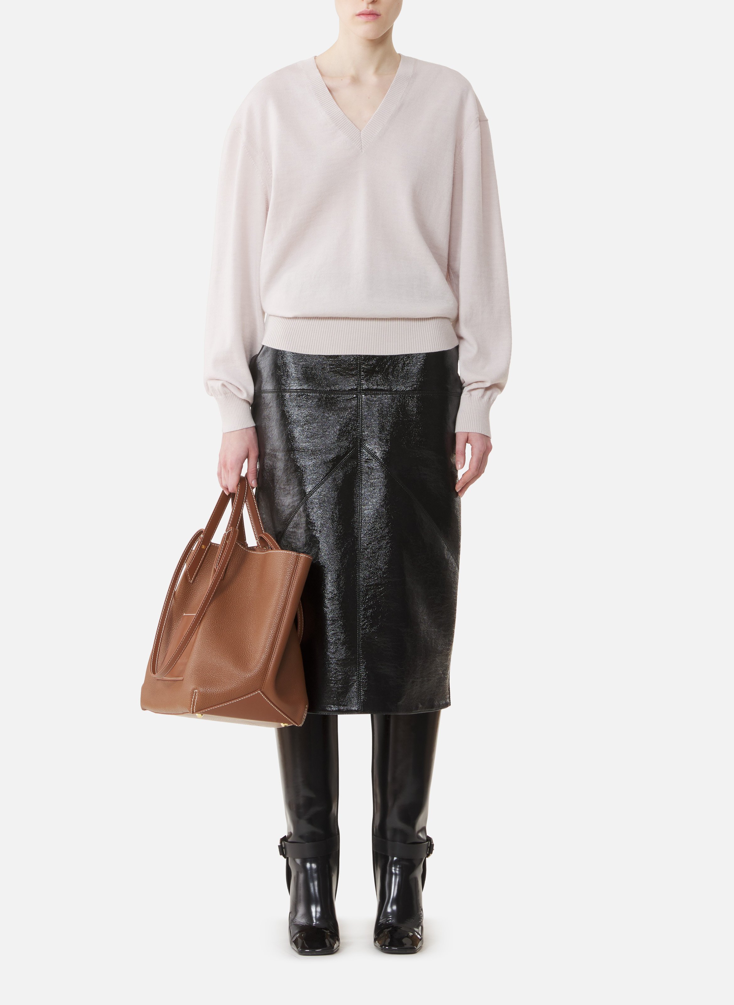 Pull col v détail gros grain en mérinos LANVIN Blanc
