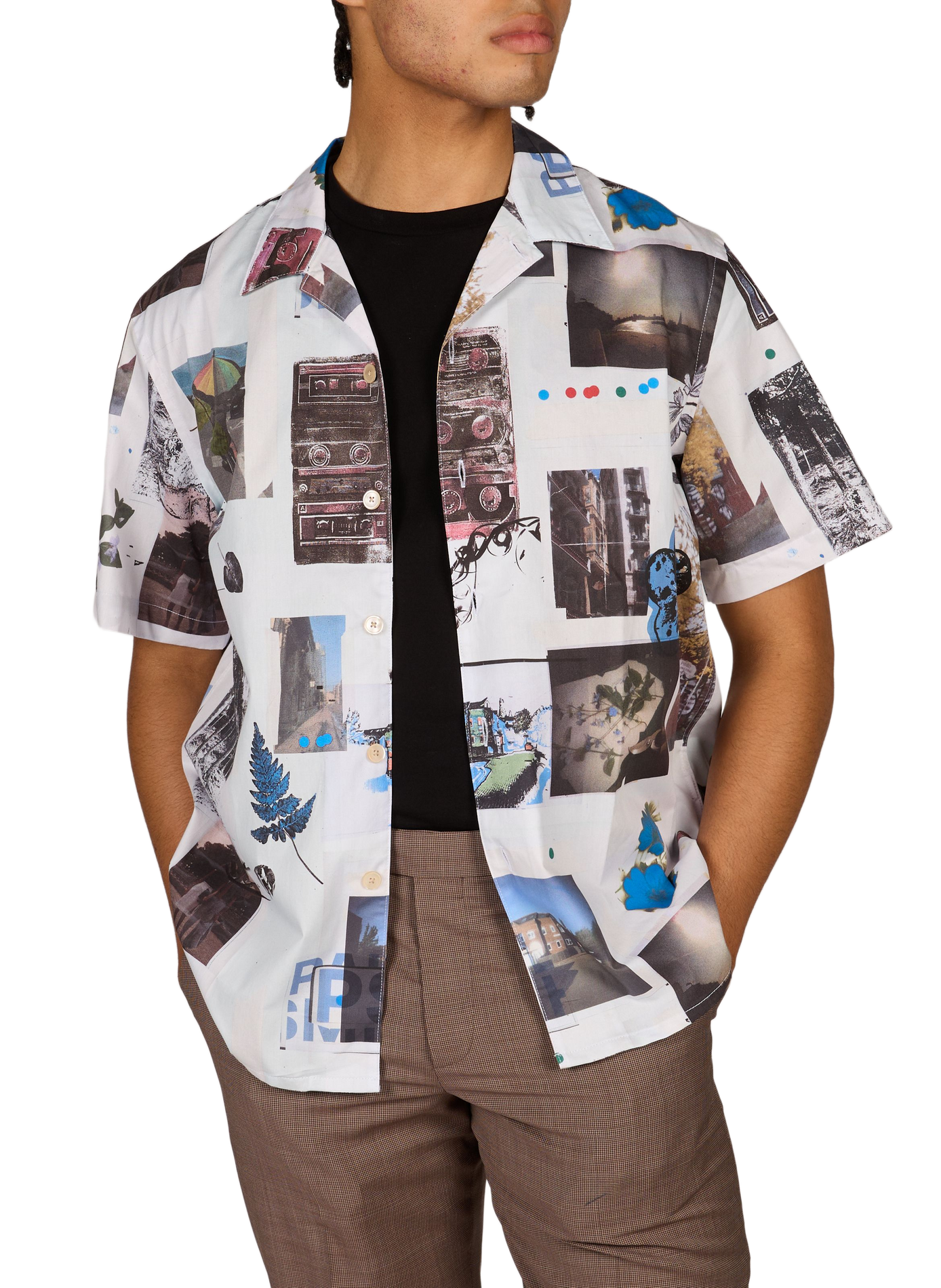 Loose-fitting cotton shirt with scrapbook print PAUL SMITH White