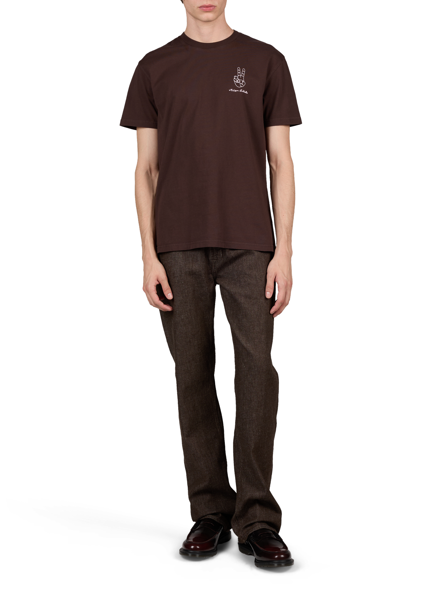 Tee-shirt brodé en coton MAISON LABICHE Marron