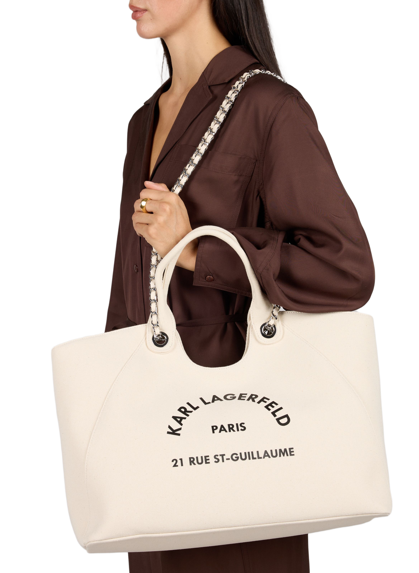 Bedruckte Baumwollhandtasche KARL LAGERFELD Beige