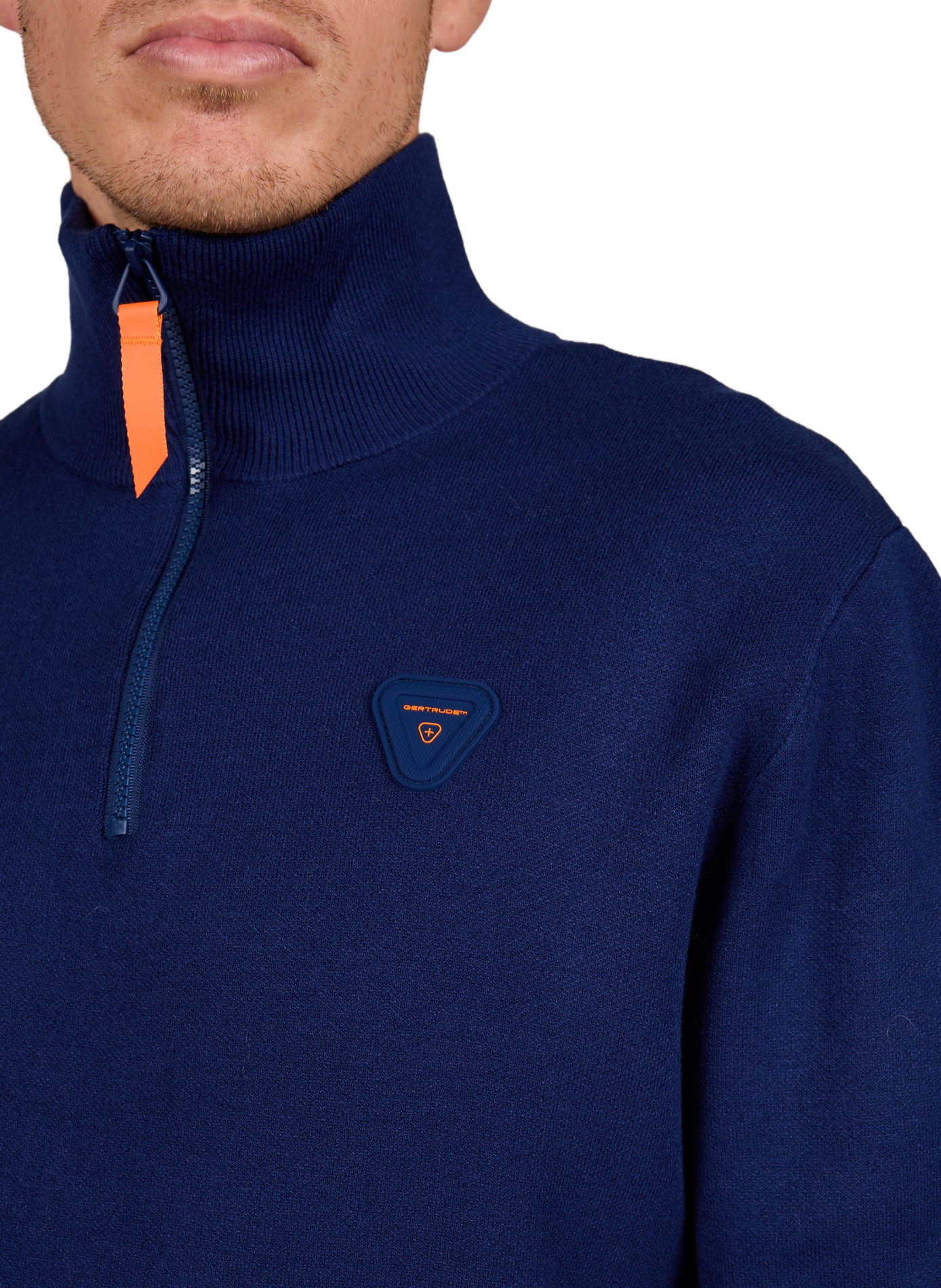 Gerader Pullover mit Stehkragen und Reißverschluss mit Logo GERTRUDE Blau