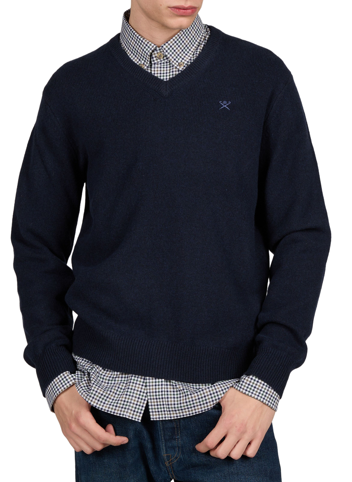 Straight V-neck wool jumper HACKETT Blue