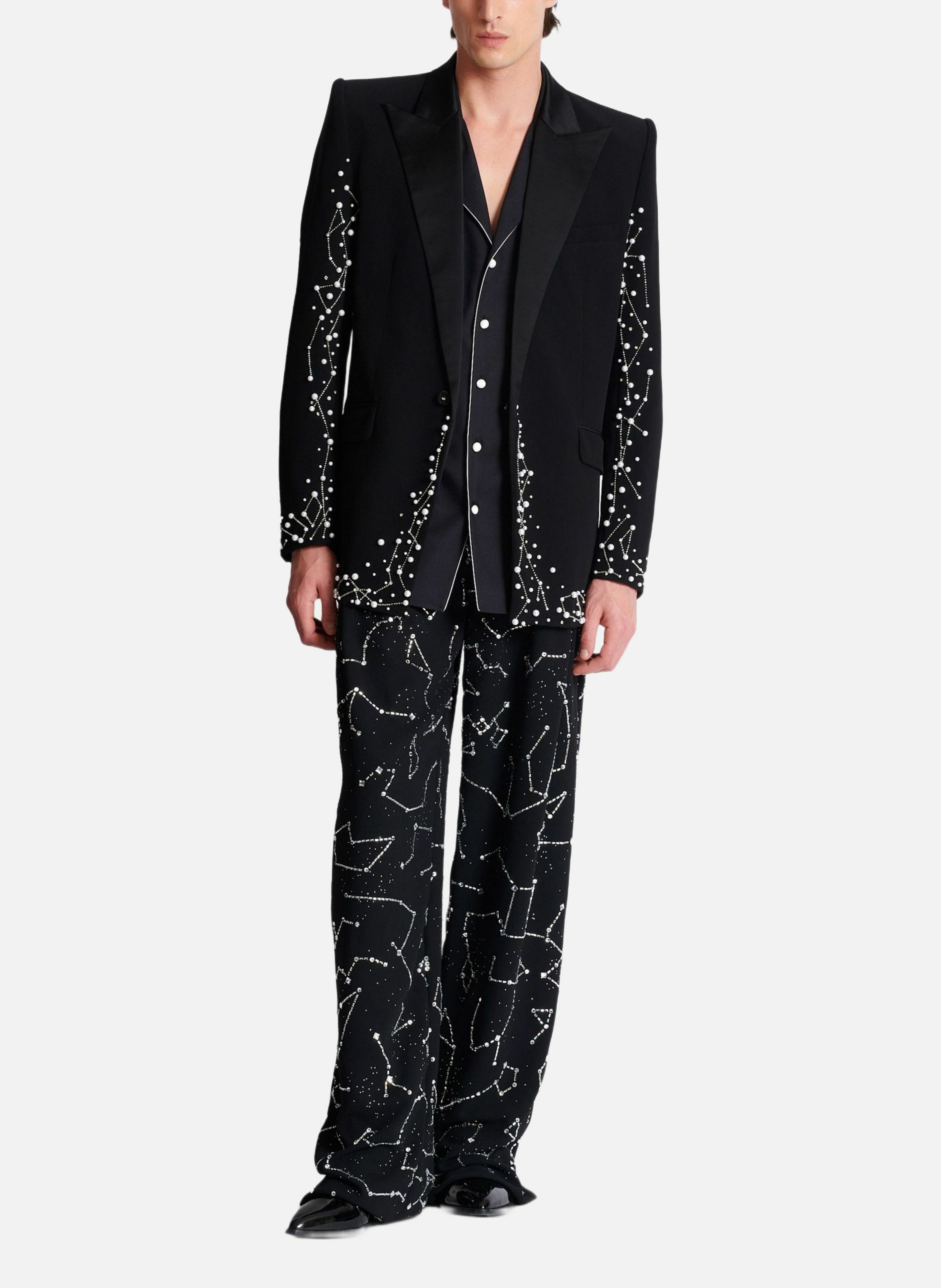 Veste 1 bouton brodée motif constellation BALMAIN Argent