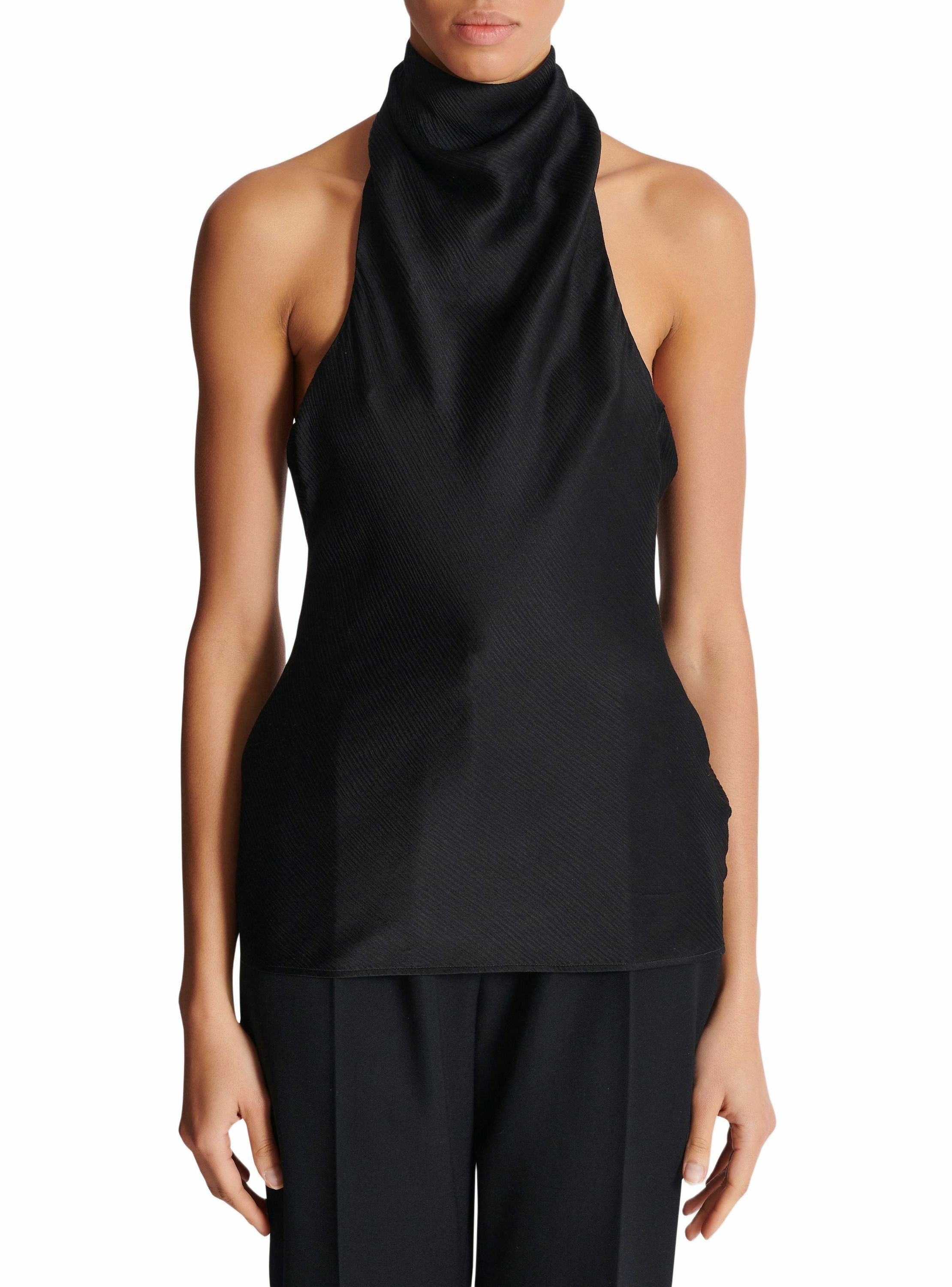 Top dos-nu en satin crépon BALMAIN Noir