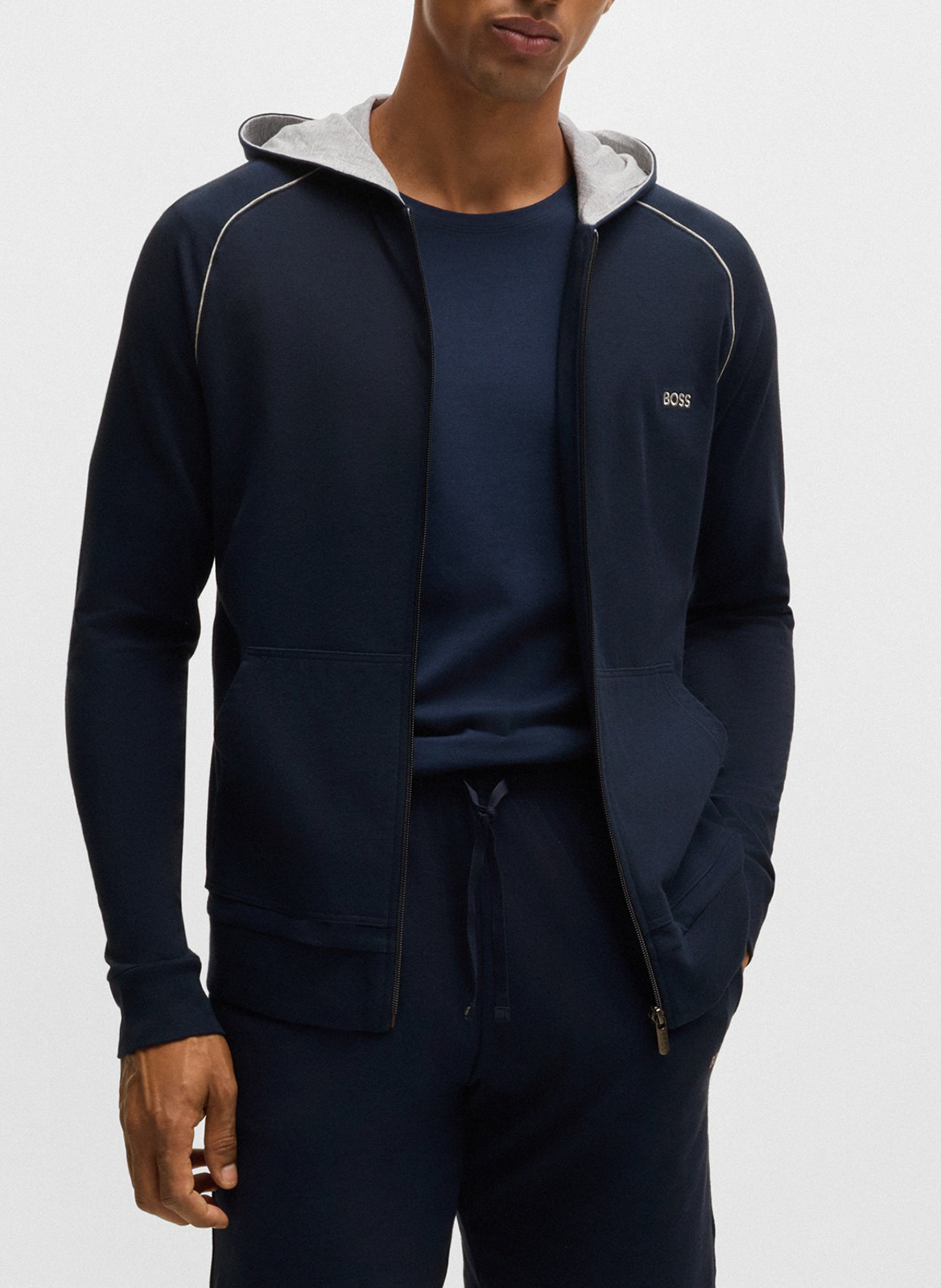 BOSS Sweat à capuche zippé Bleu