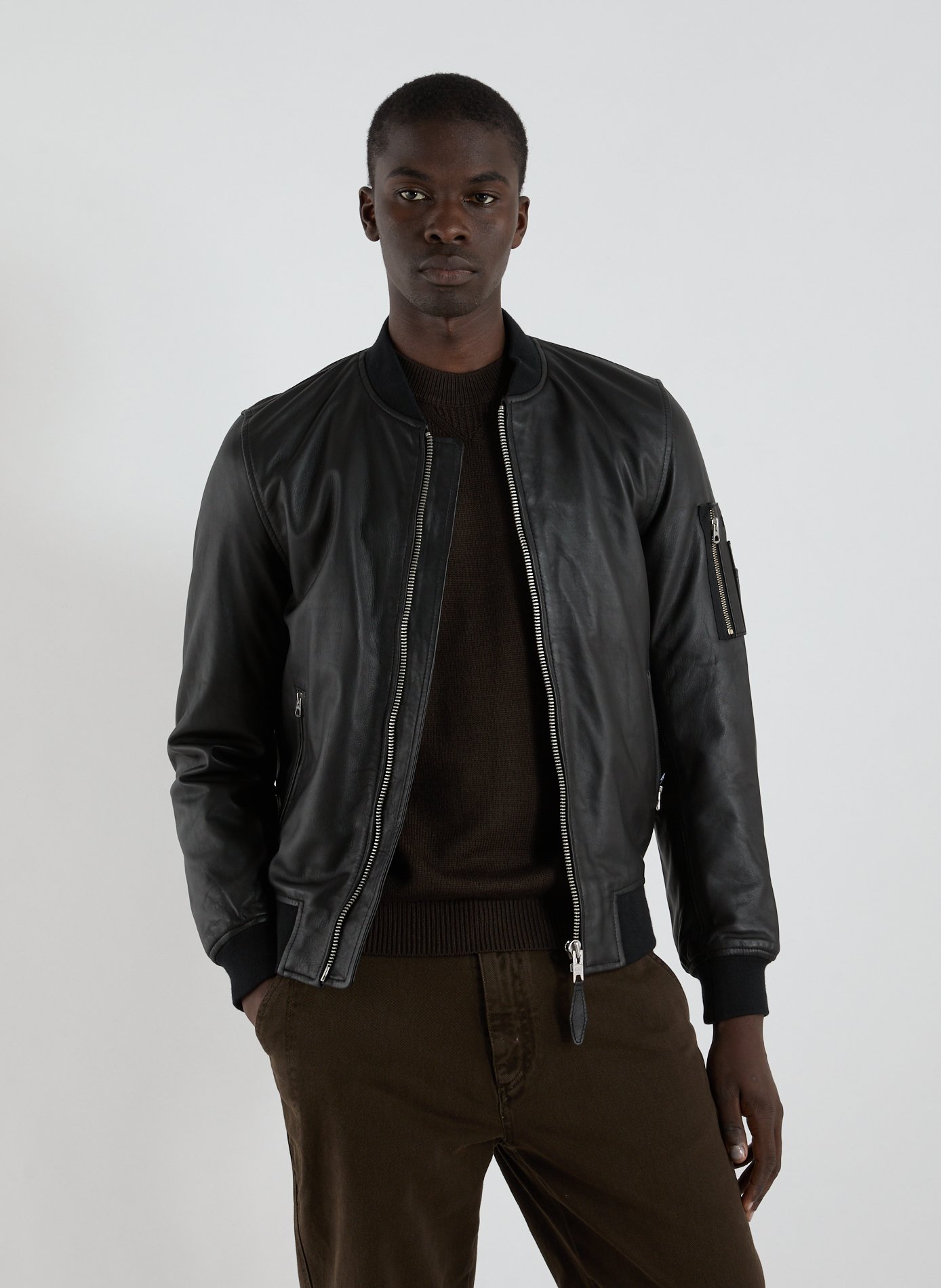 SCHOTT Veste droite en cuir d'agneau Noir