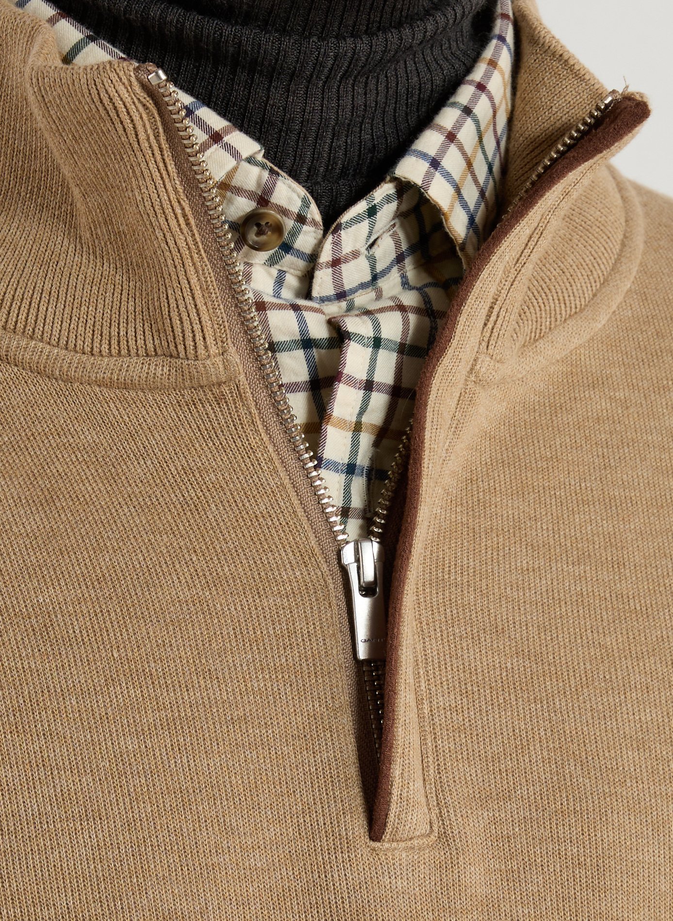 Pull à col zippé en coton  GANT Beige