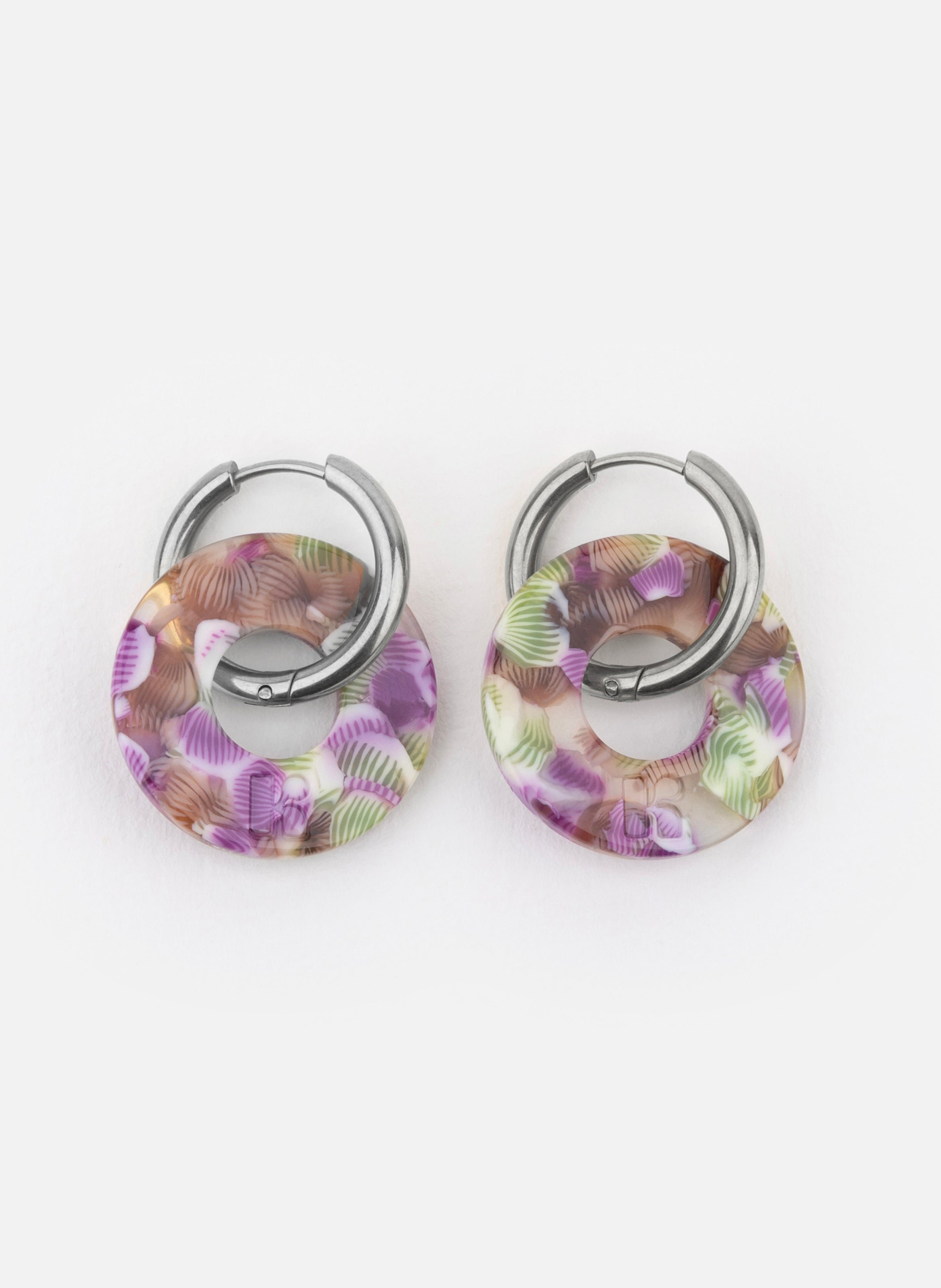 KURAGE GINZA Boucles d'oreilles donuts avec anneaux en acier inoxydable argenté Vert