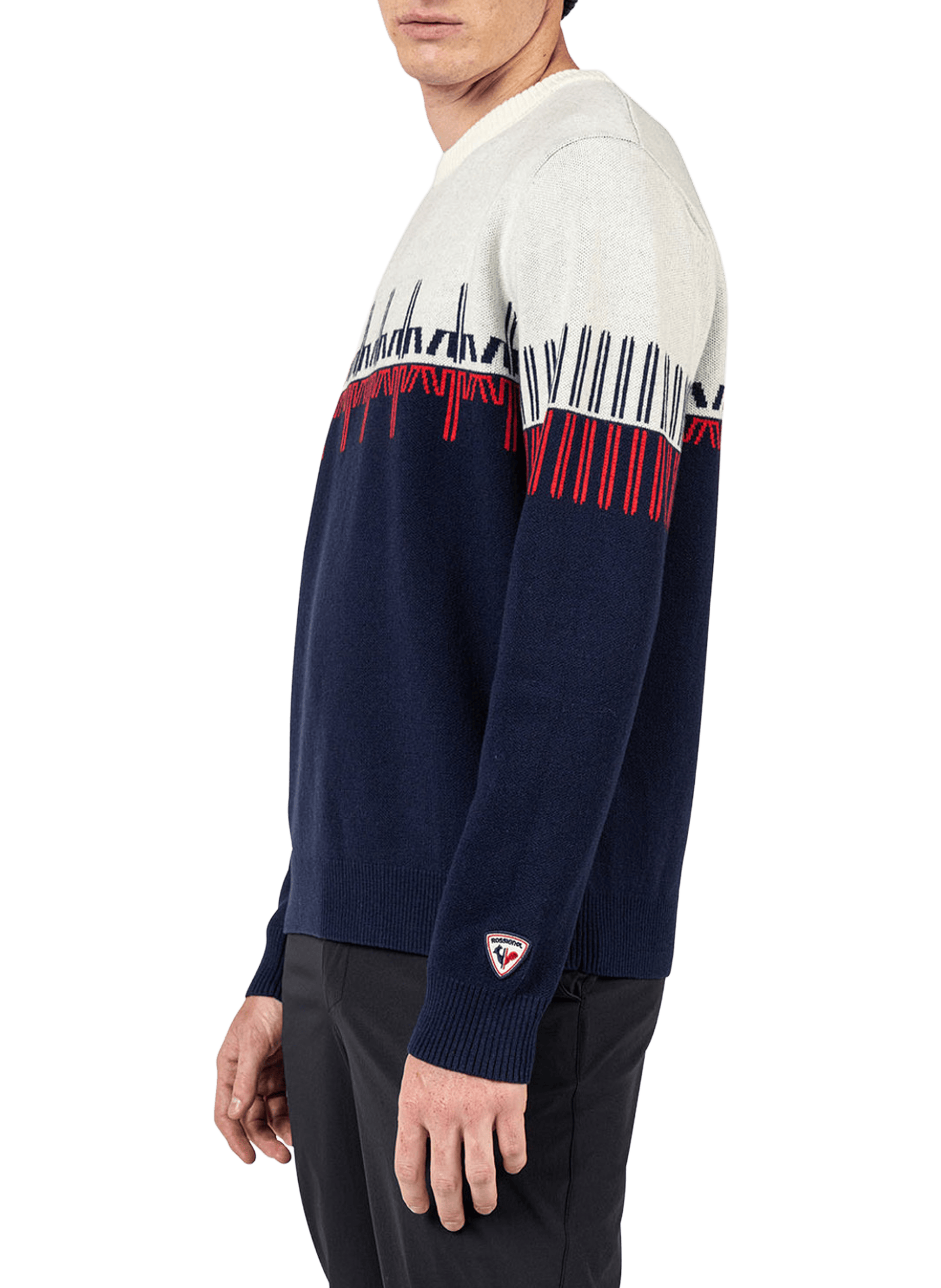 Sweat à col rond en laine mérinos et coton ROSSIGNOL Bleu