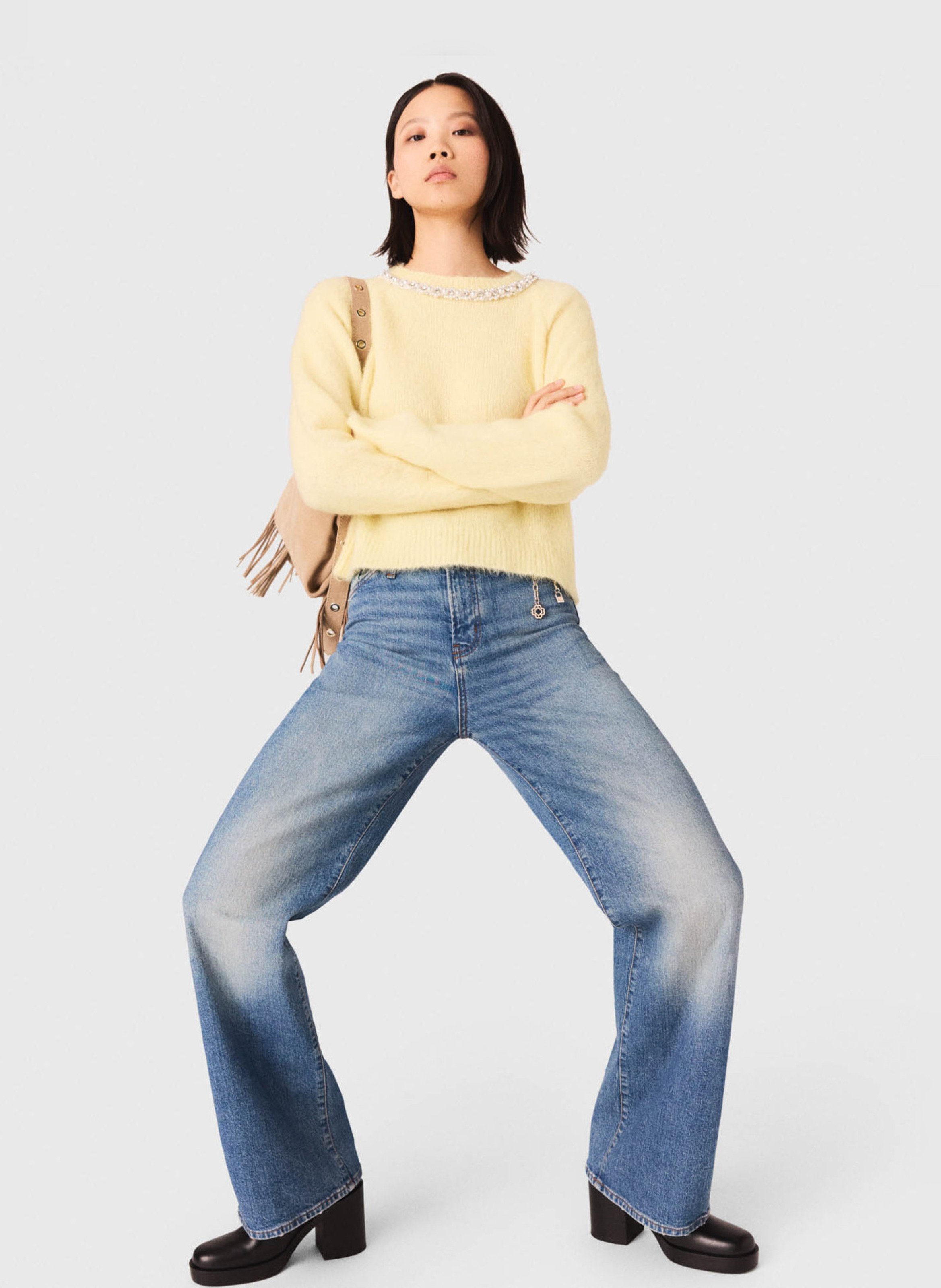 Jean large en denim de coton MAJE Bleu