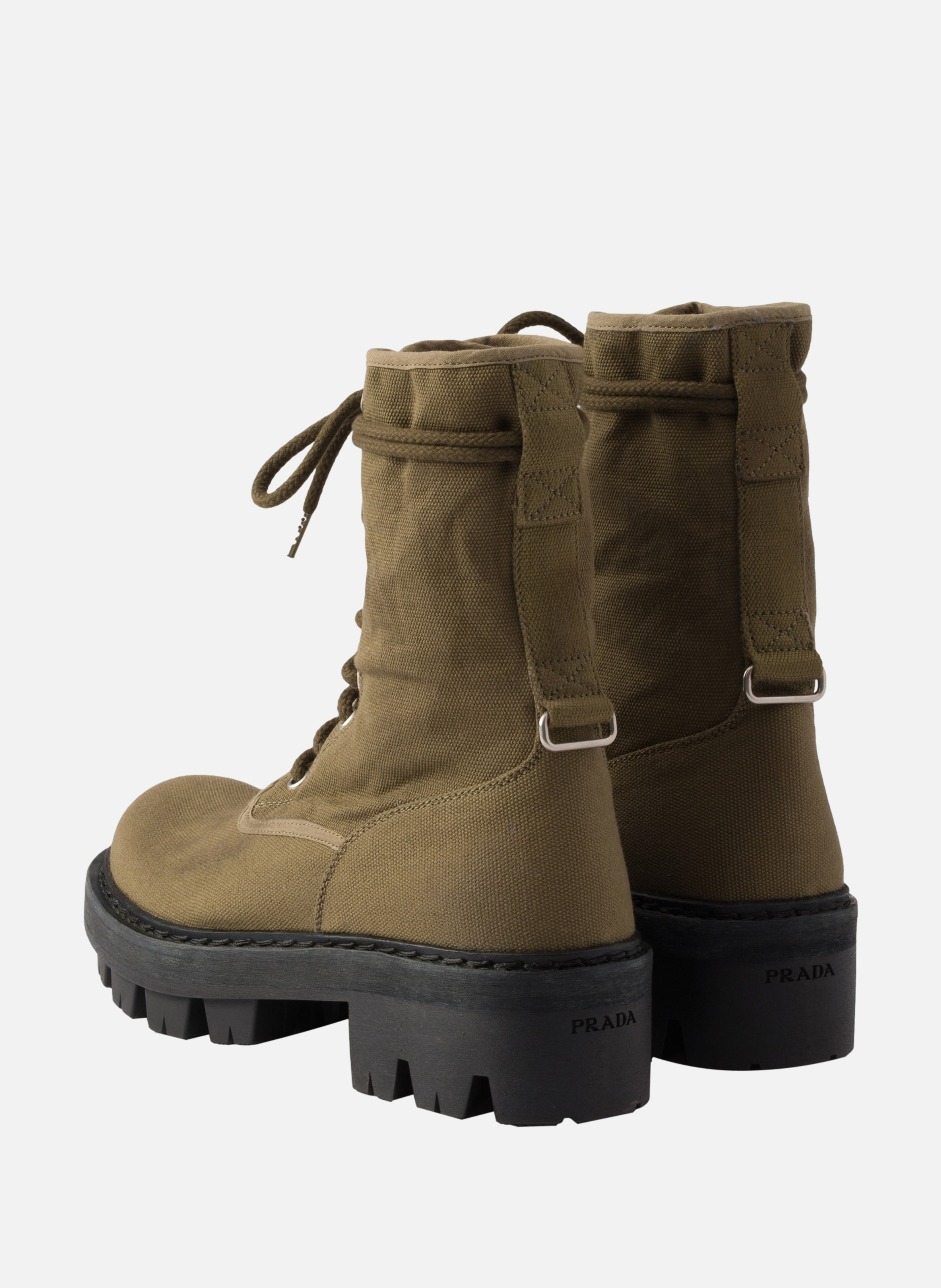Bottines à lacets en toile PRADA Vert