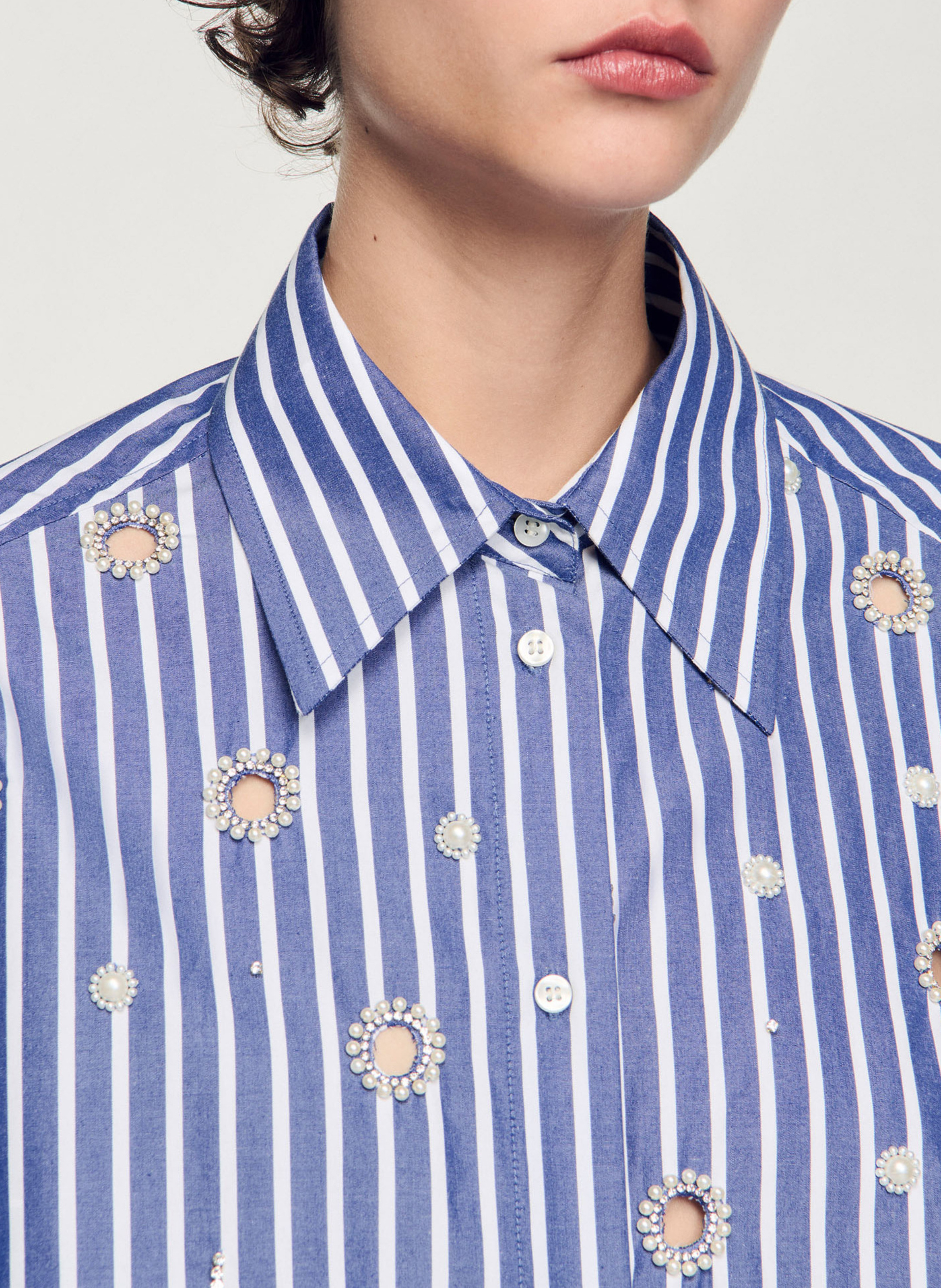 Chemise droite col classique en coton SANDRO Bleu