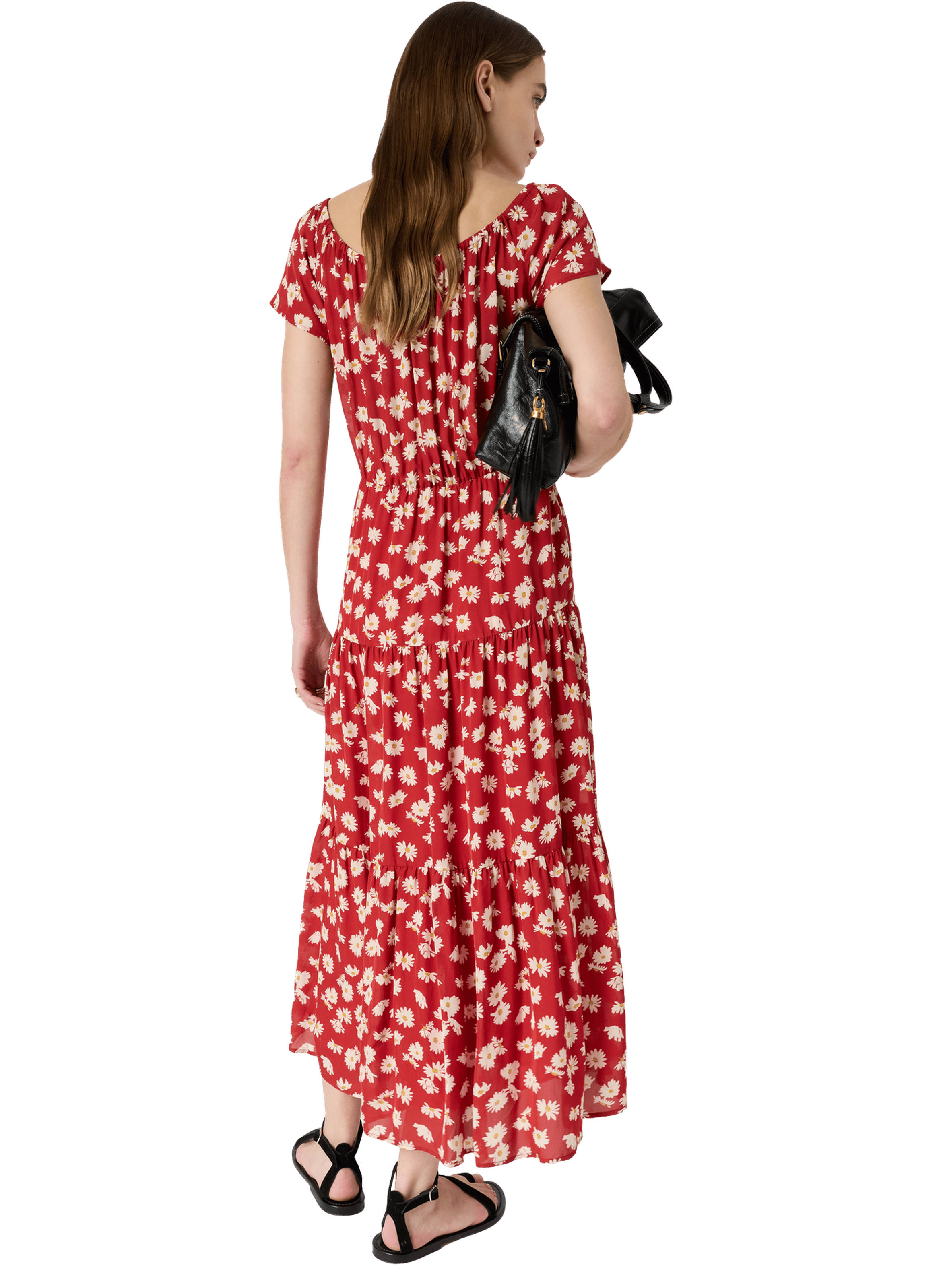 Robe longue plissée à fleurs - rifka GERARD DAREL Rouge