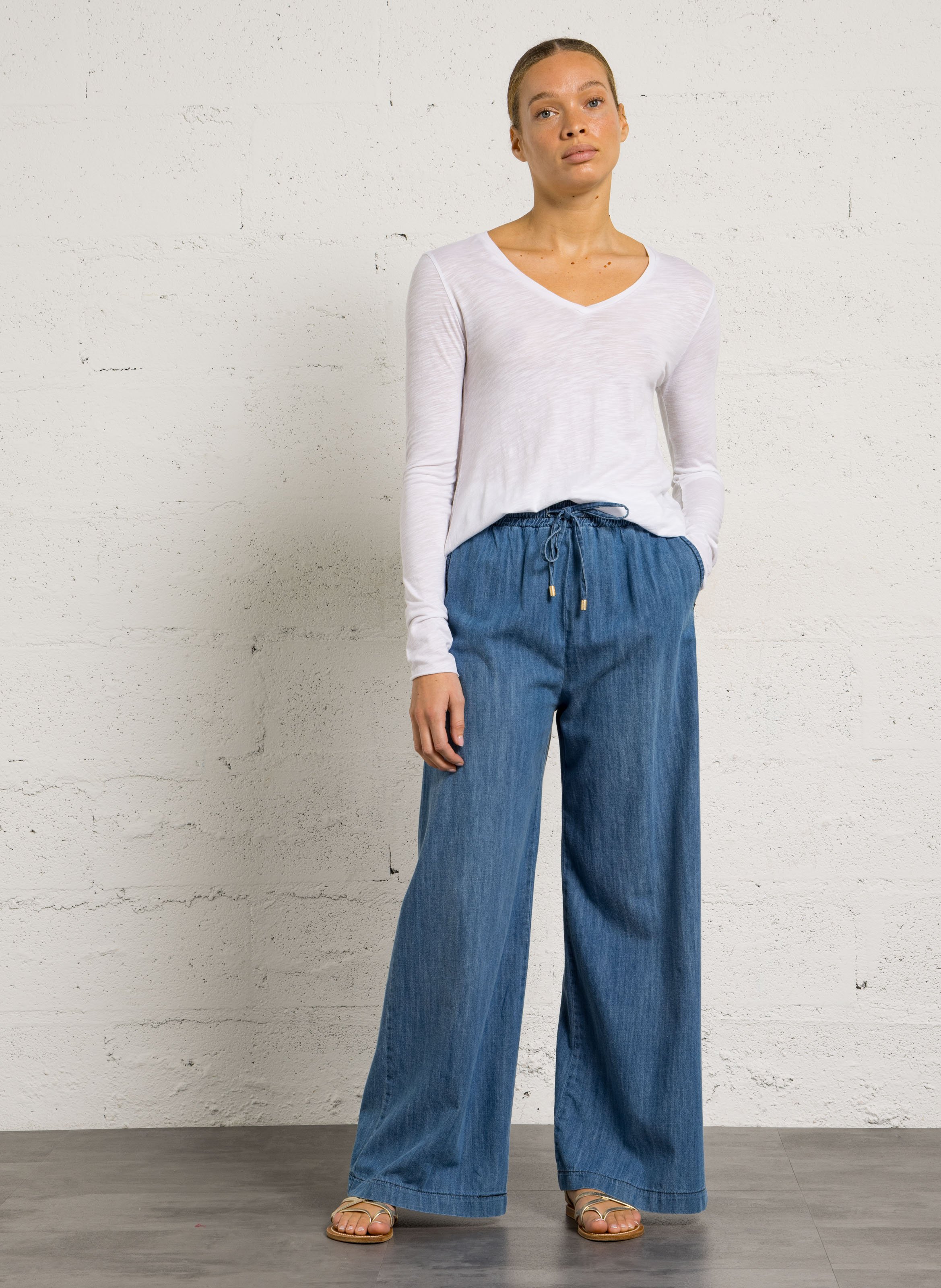 Tee-shirt col v en coton mélangé jacksonville AMERICAN VINTAGE Blanc