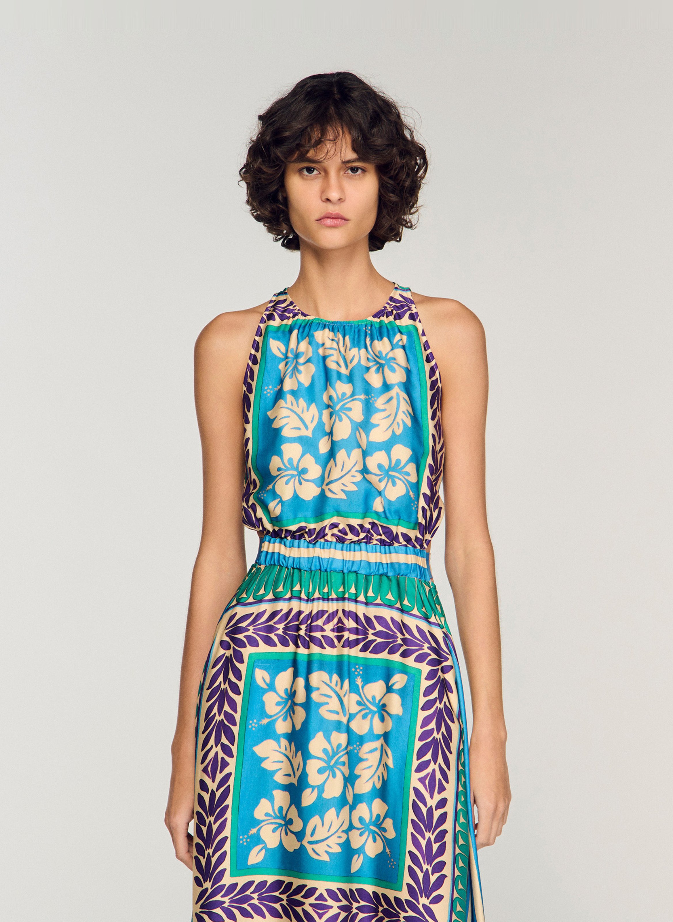 Robe midi imprimée col rond SANDRO Vert