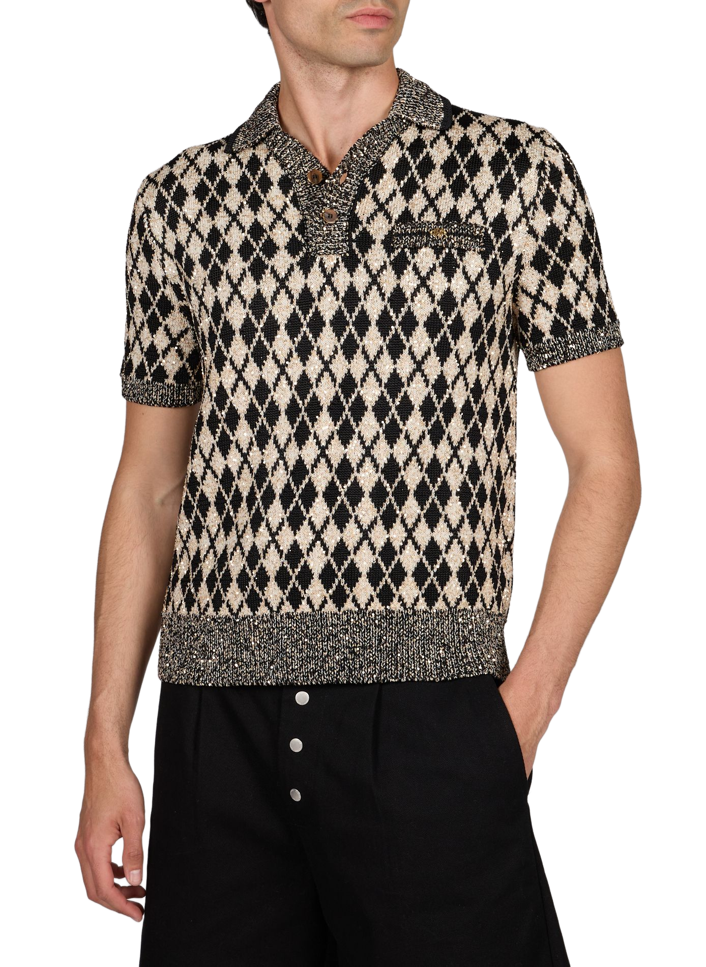 Polo manches courtes à sequins AMIRI Noir