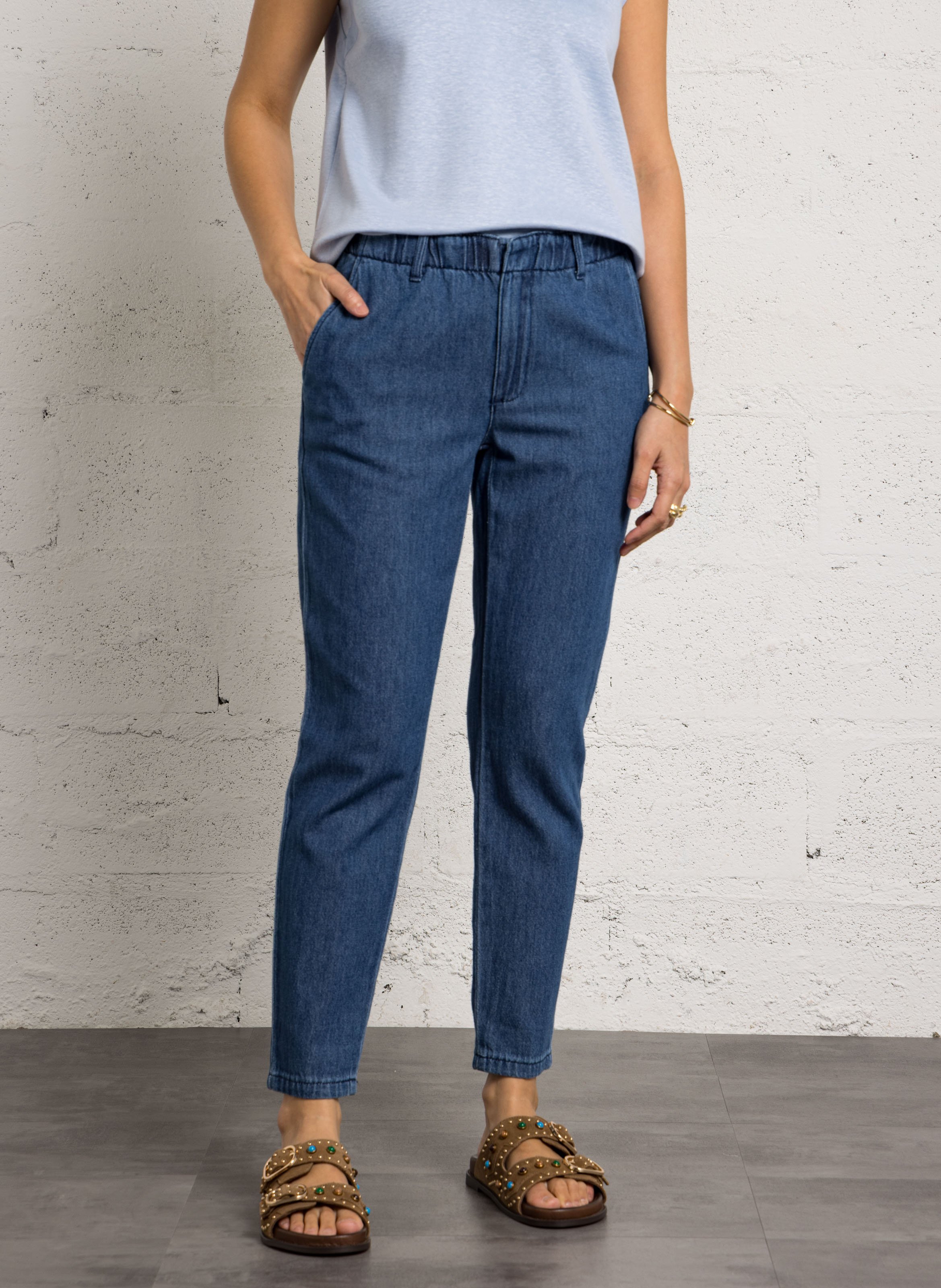 Pantalon carotte taille haute denim sabil MAISON 123 Bleu