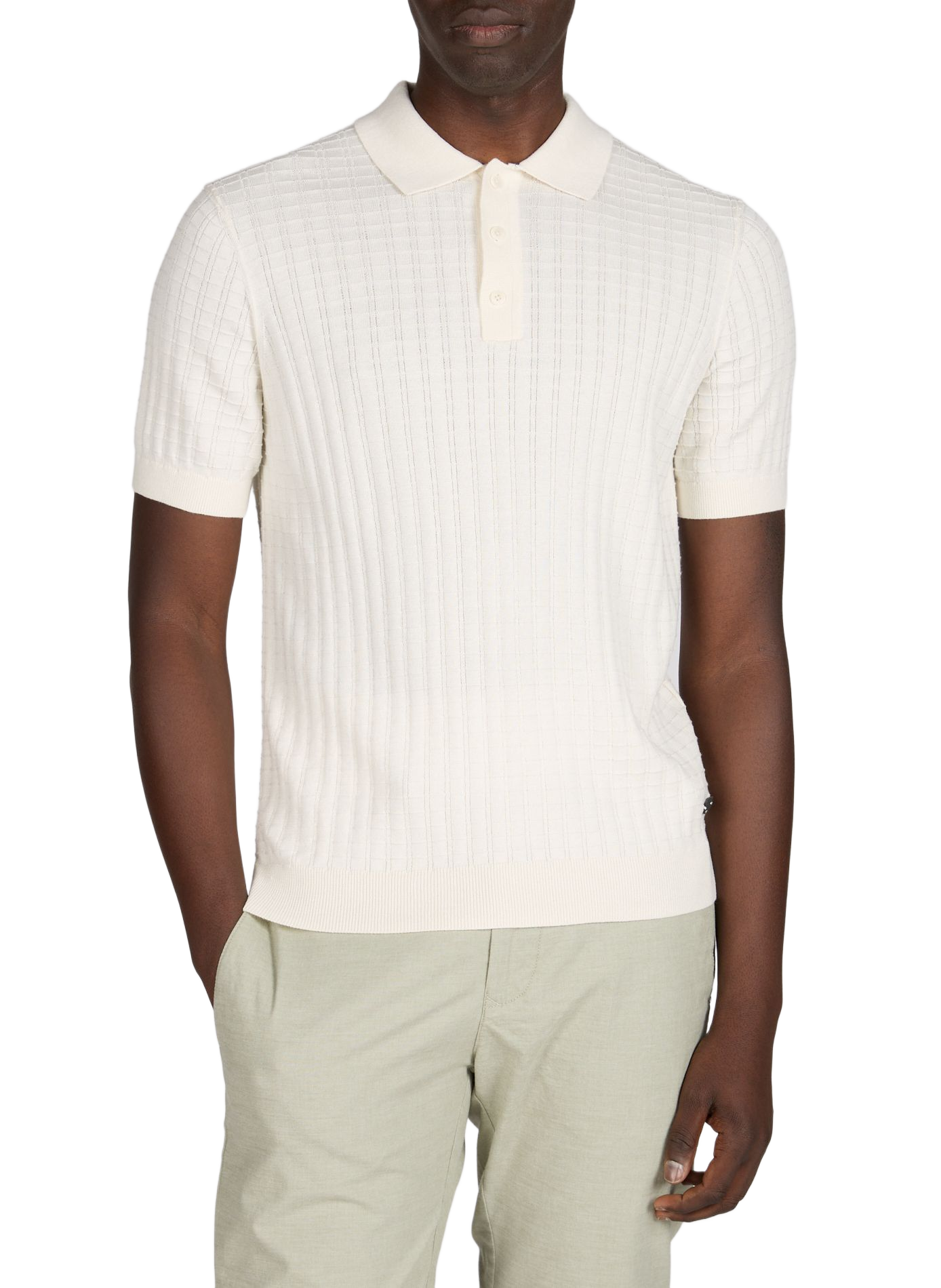 Polo a quadri in maglia PIERRE CARDIN Bianco