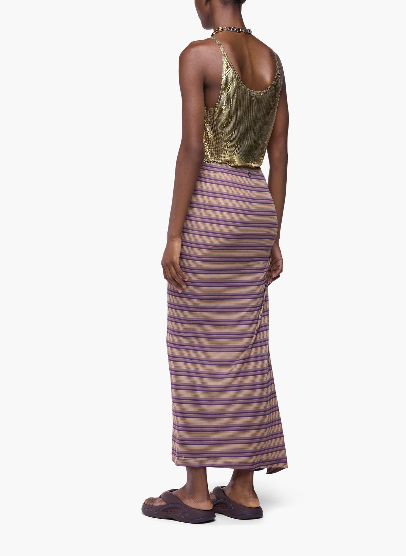 Longue jupe piercing en jersey viscose rayé RABANNE Violet