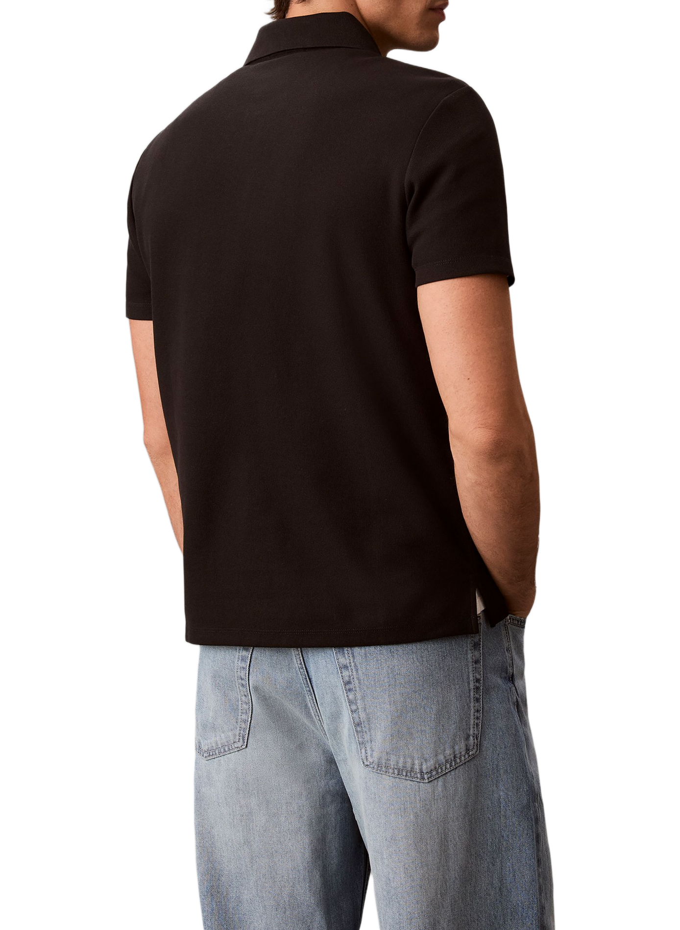 Ribbed logo cotton blend polo CALVIN KLEIN Black