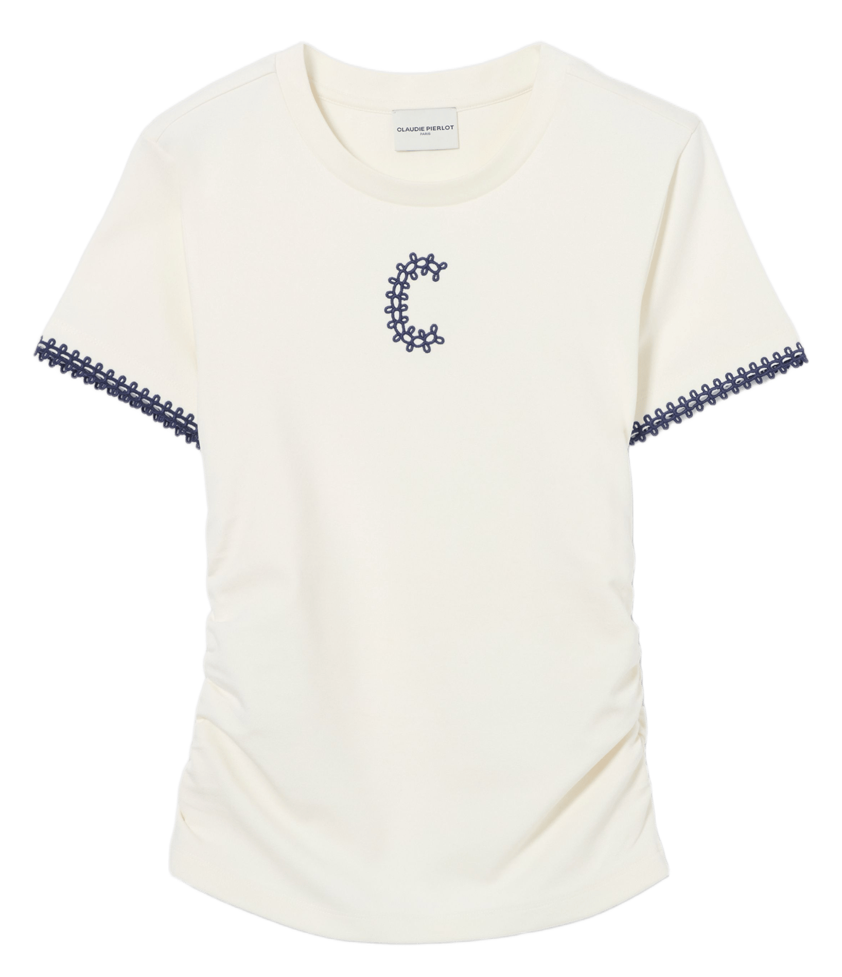 Tee-shirt droit col rond brodé CLAUDIE PIERLOT Beige
