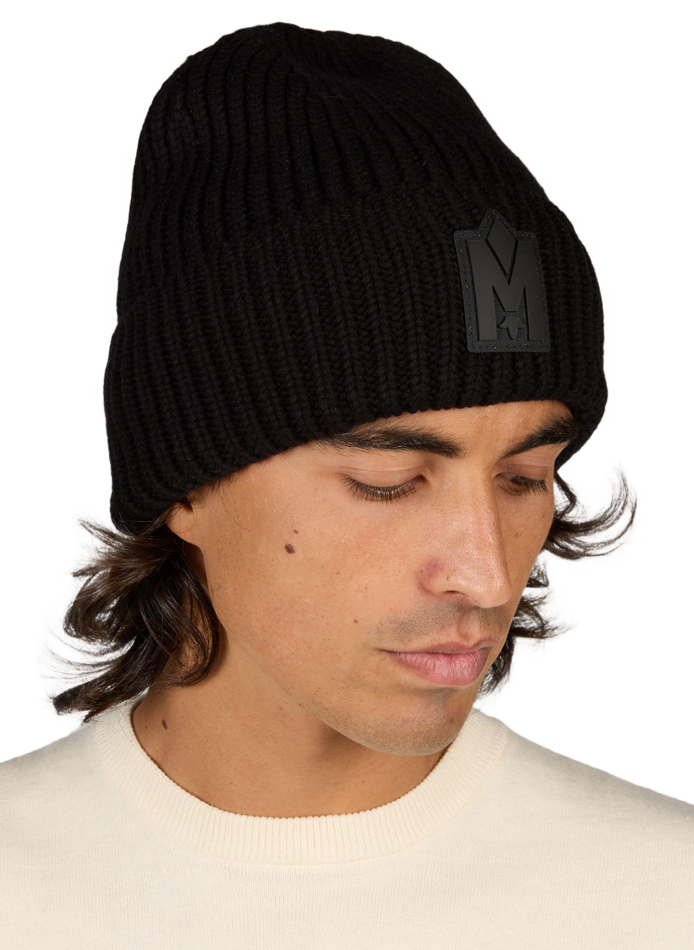 Bonnet en maille en laine mélangé | Noir MACKAGE Homme