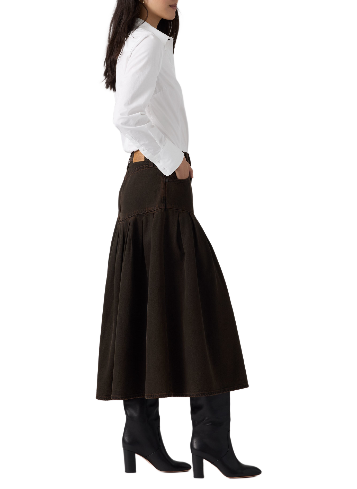 Flared midi denim cotton skirt. LEVI'S Brown
