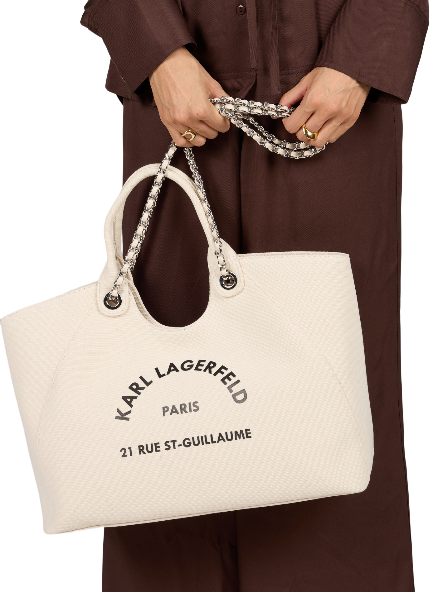 Bedruckte Baumwollhandtasche KARL LAGERFELD Beige