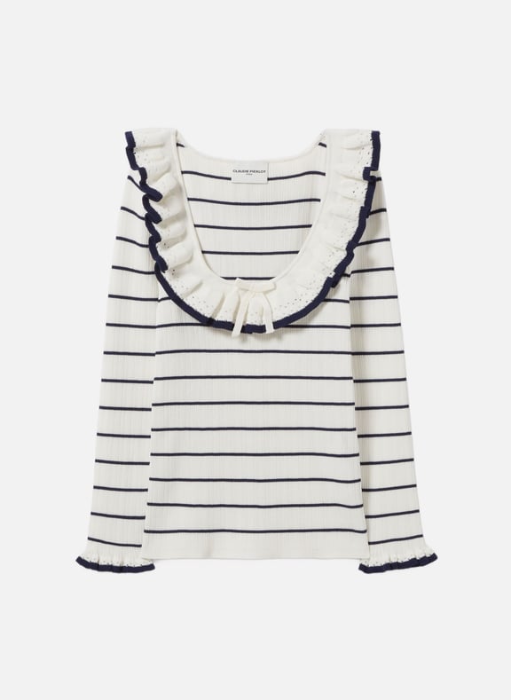 Top maille fine rayé volanté Bleu by CLAUDIE PIERLOT CLAUDIE PIERLOT Top maille fine rayé volanté Bleu