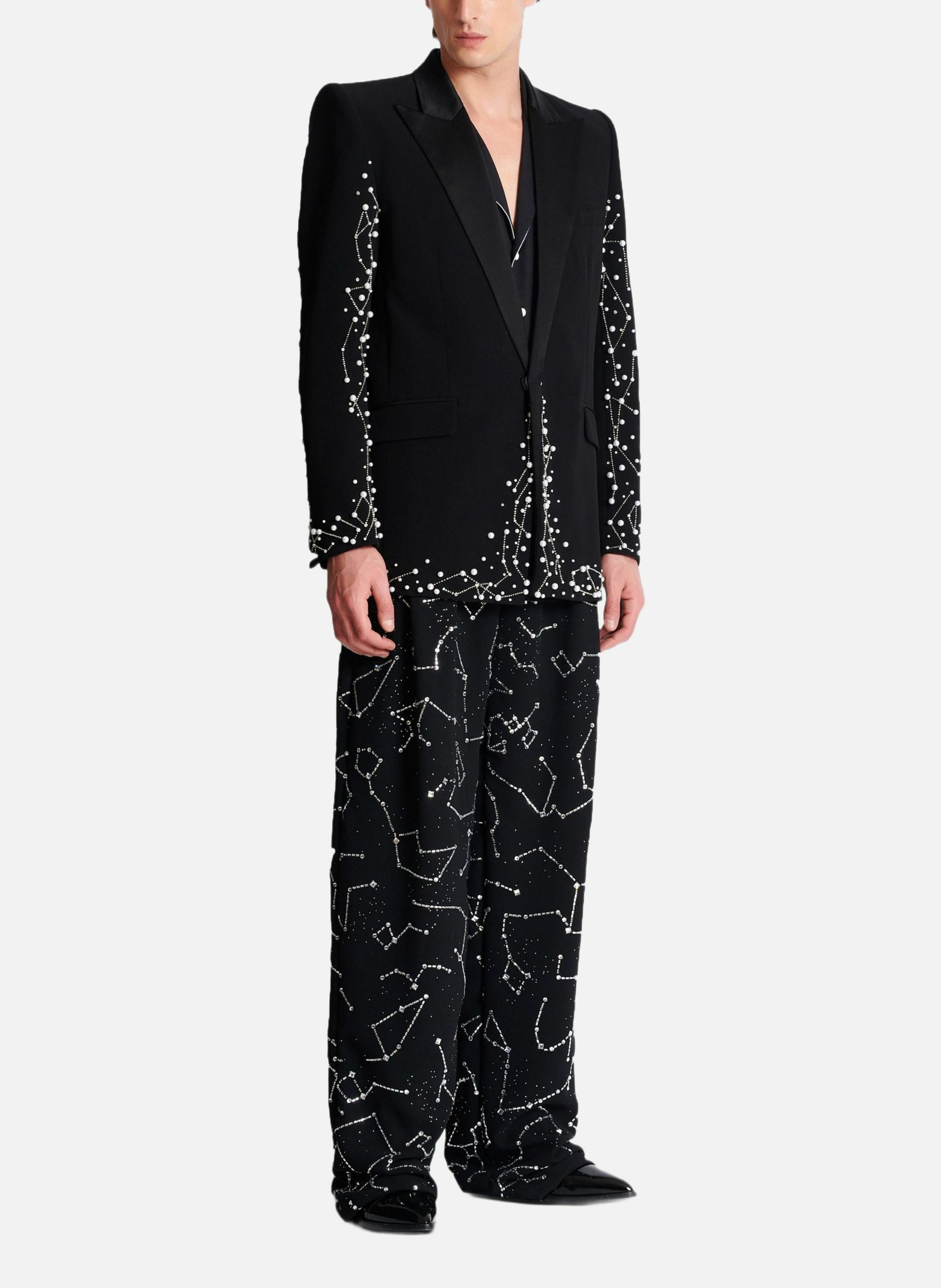 Veste 1 bouton brodée motif constellation BALMAIN Argent